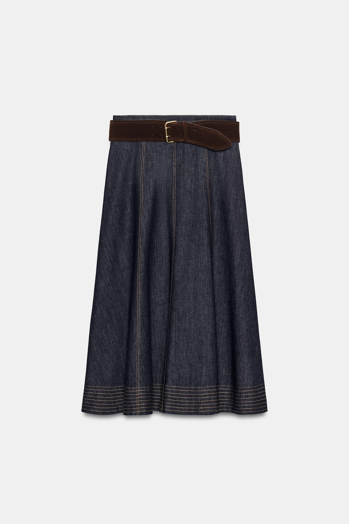 자라 벨트 케이프 A라인 미디 스커트 8004/576/405 INDIGO