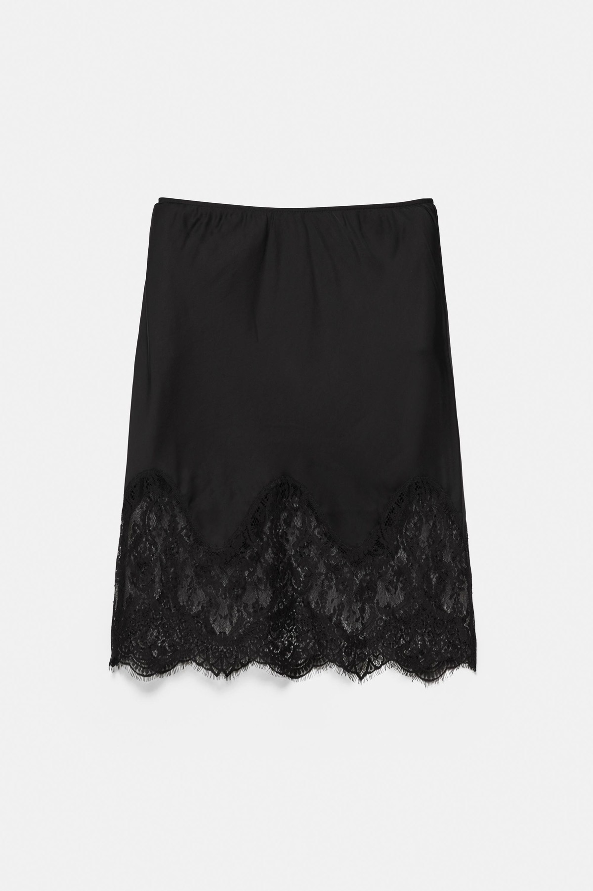 풀앤베어 레이스 밑단 슬립 미디 스커트 7385/344 BLACK