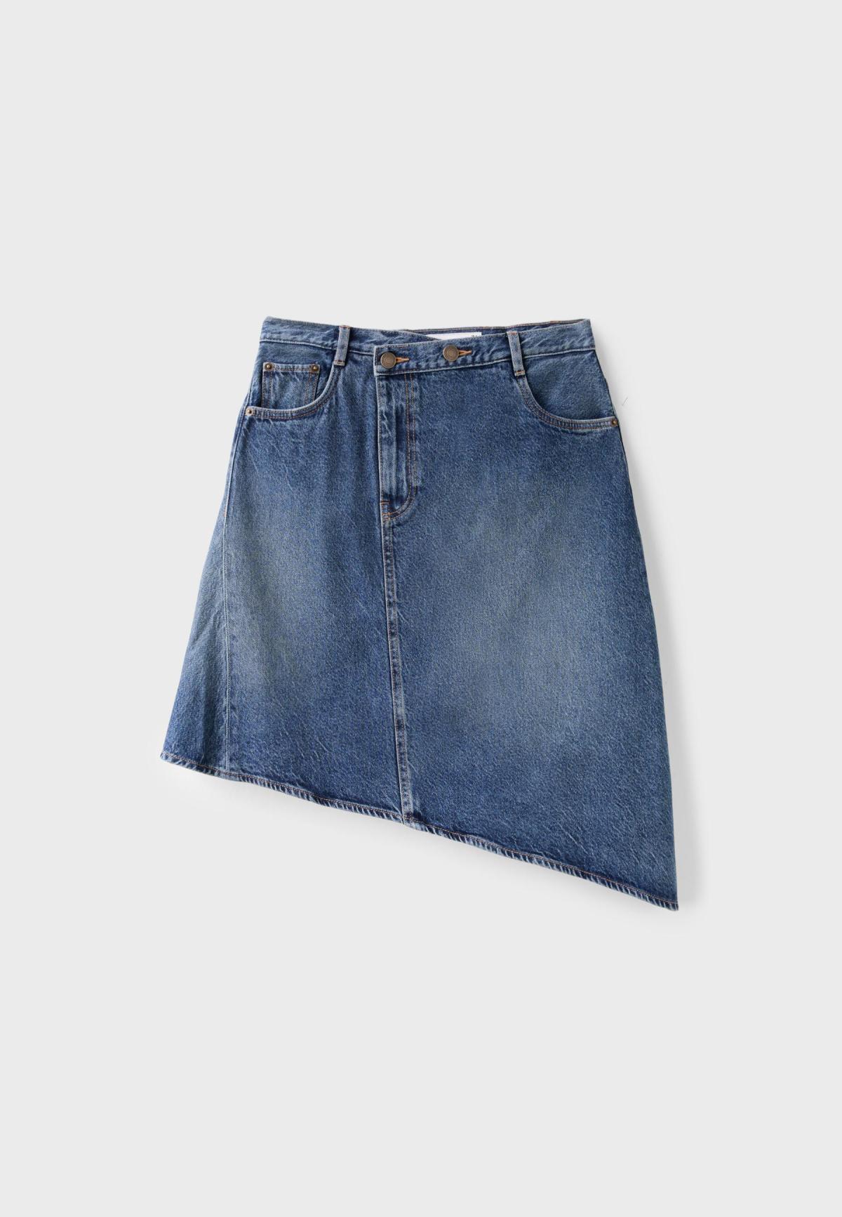 스트라디바리우스 비대칭 데님 미디 스커트 4653/633/702 MEDIUM BLUE
