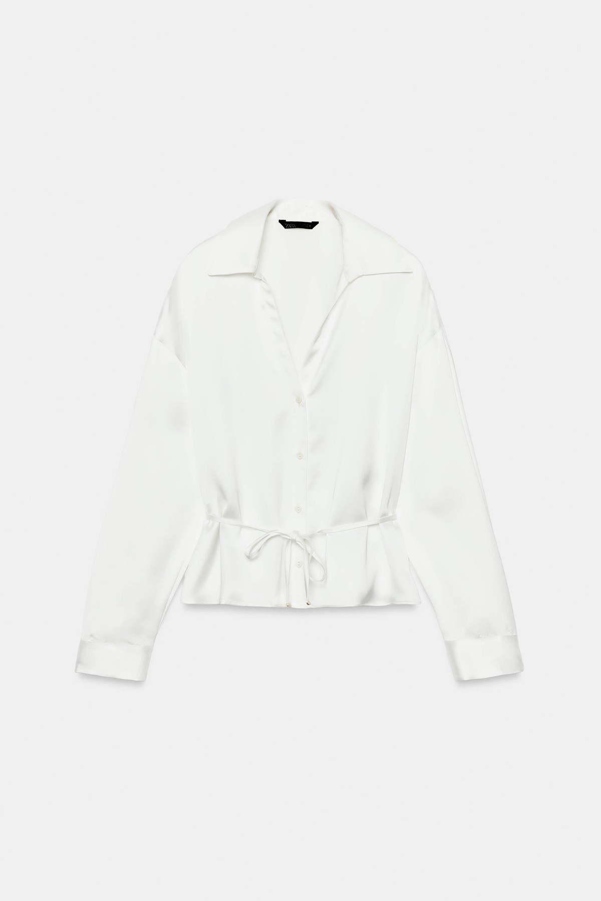 자라 새틴 브이넥 벨트 긴팔 셔츠 8030/399/250 WHITE