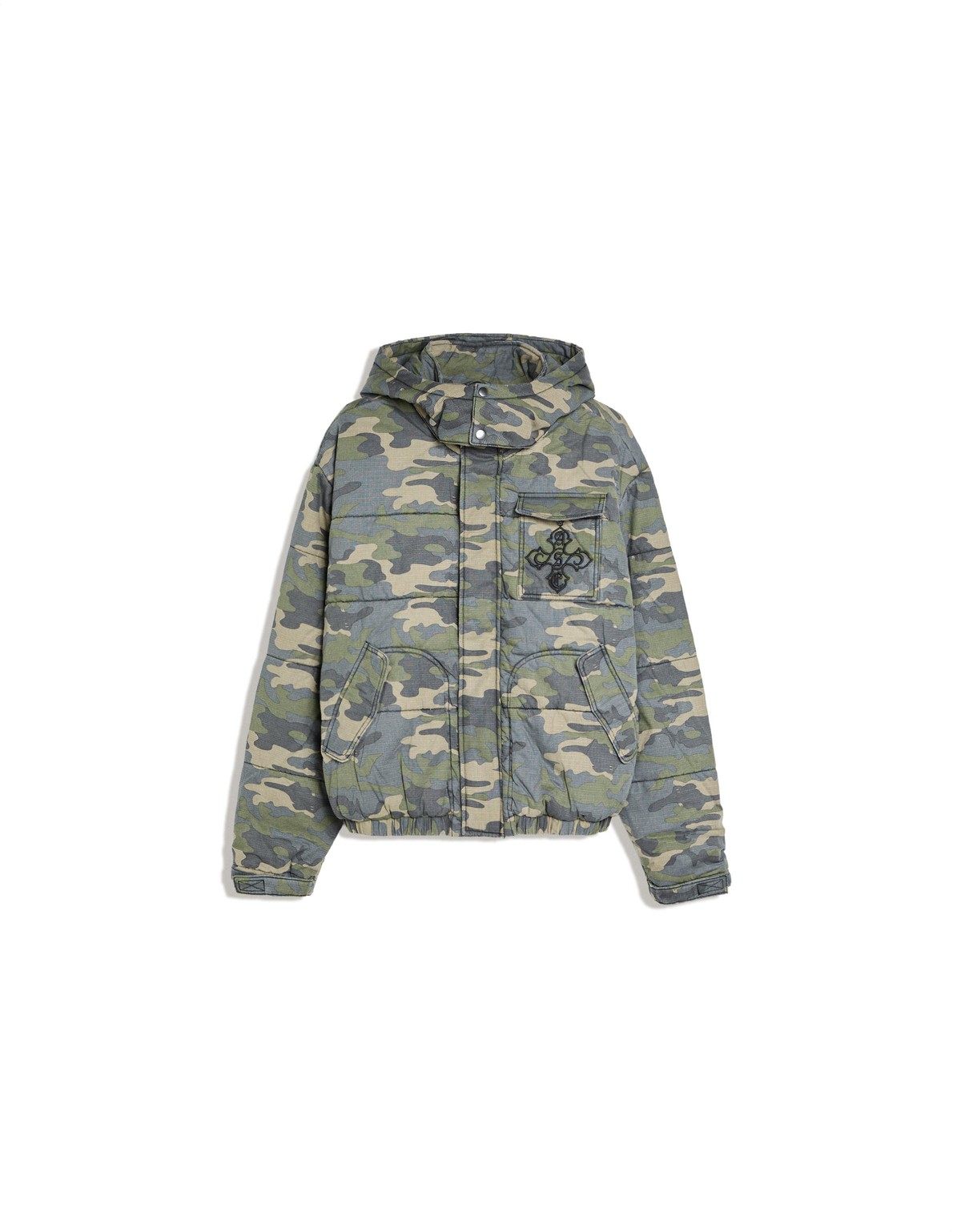 버쉬카 카모 프린트 후드 숏 패딩 자켓 4063/046 KHAKI
