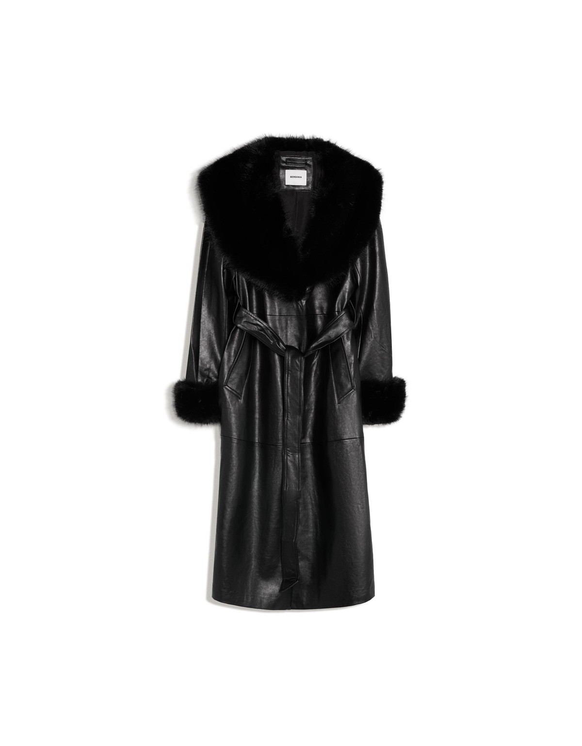 버쉬카 레더 이펙트 벨트 롱 코트 3724/752 BLACK