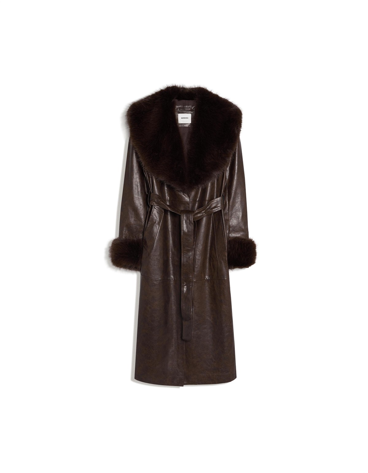 버쉬카 레더 이펙트 벨트 롱 코트 3724/752 BROWN