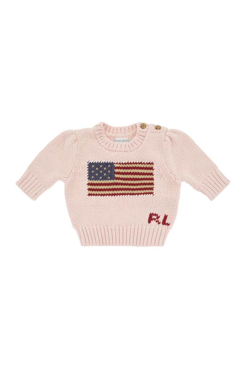 폴로 랄프 로렌 Baby American flag 코튼 풀오버 니트 여아 핑크 310668609003