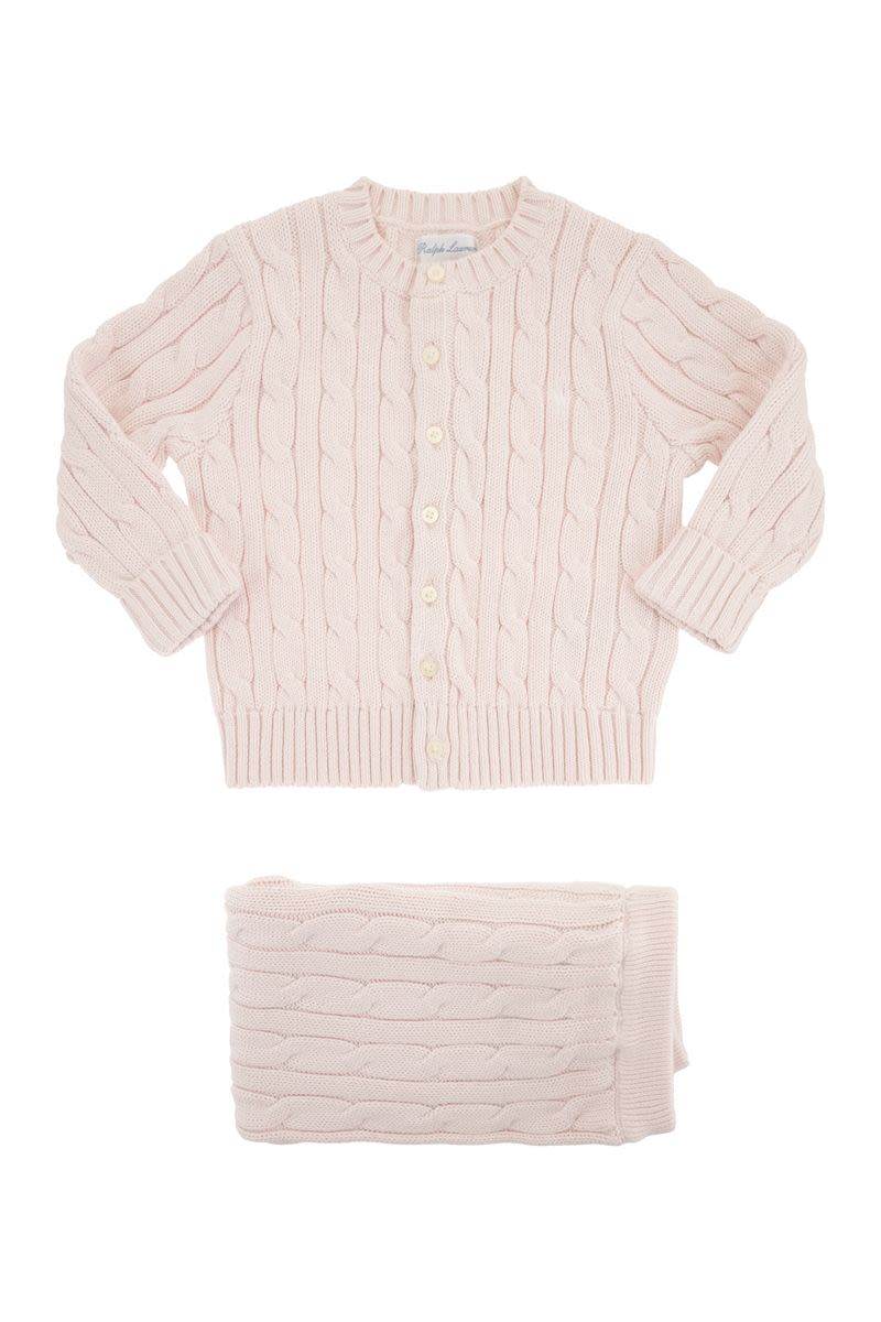 폴로 랄프 로렌 cable-knit set 코튼 점프수트 남아 핑크 26FW 320966889003