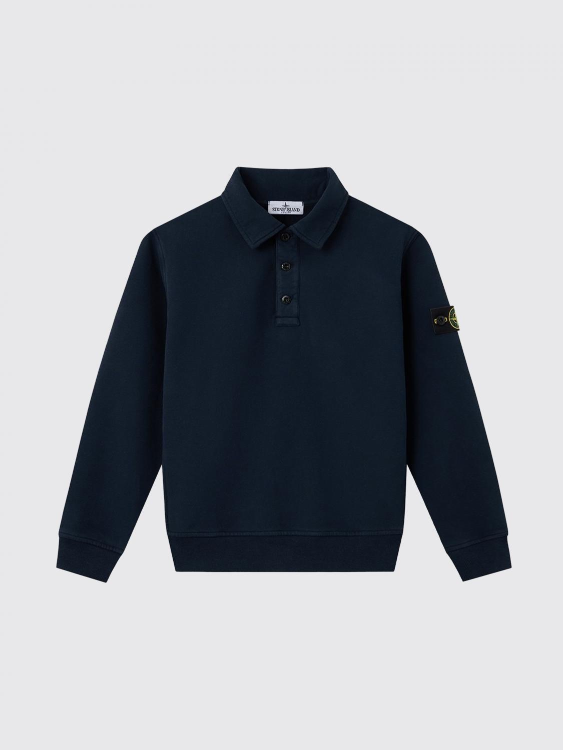 스톤아일랜드 Polo a maniche lunghe Junior da con logo 코튼 폴로셔츠 남아 블루 26FW 6100012S0A20V0020