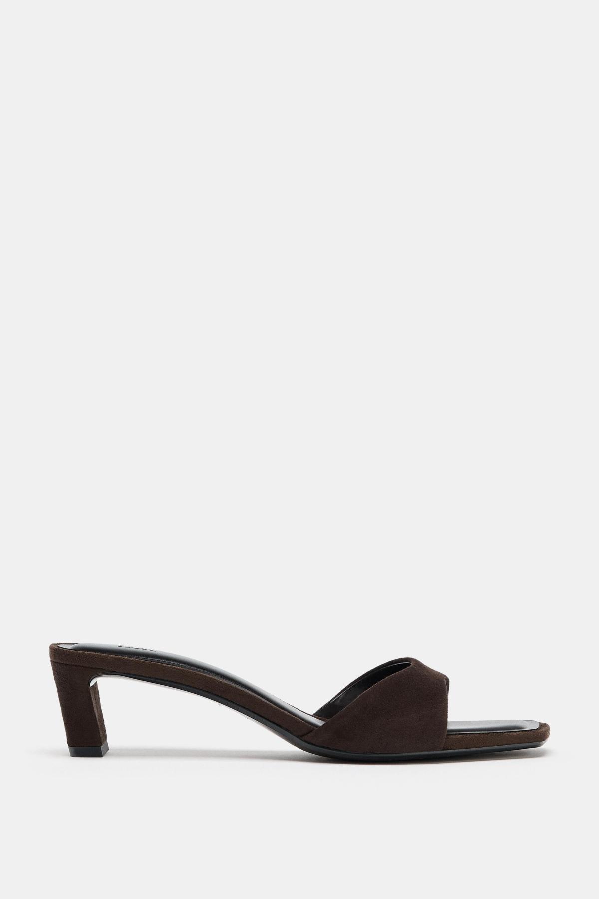 자라 스웨이드 스퀘어토 로우힐 뮬 샌들 1312/710/116 CHOCOLATE BROWN