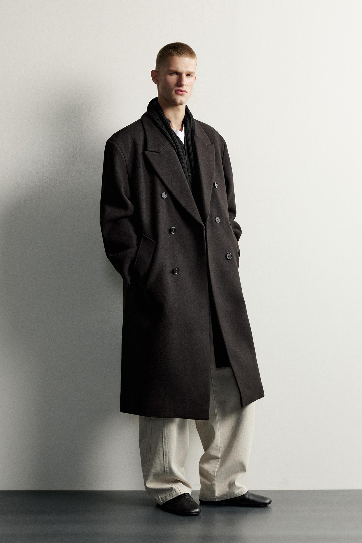 자라 울 블렌드 릴렉스핏 더블 코트 5854/308/716 DARK BROWN
