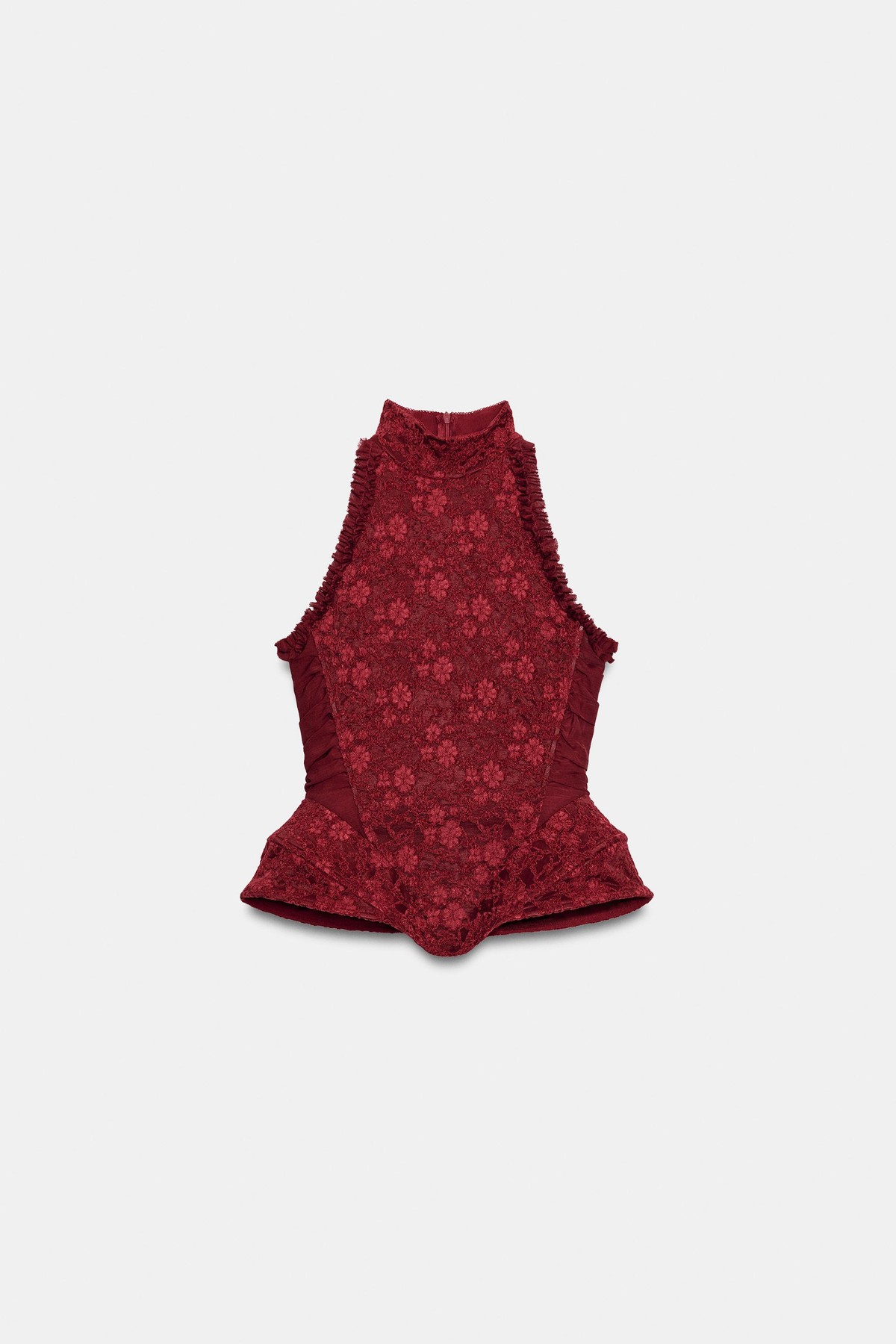 자라 자카드 페플럼 홀터 코르셋 탑 1223/506/600 RED