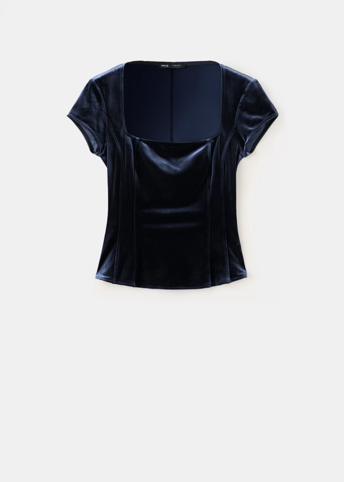 망고 벨벳 슬림핏 반팔 탑 37069122_56 AZUL MARINO