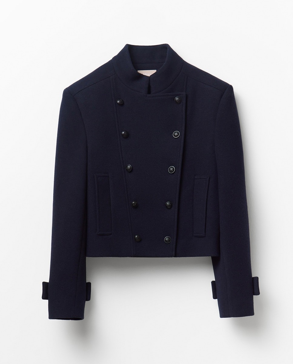 스페라 더블브레스트 하이넥 숏 코트 58430200921 AZUL MARINO