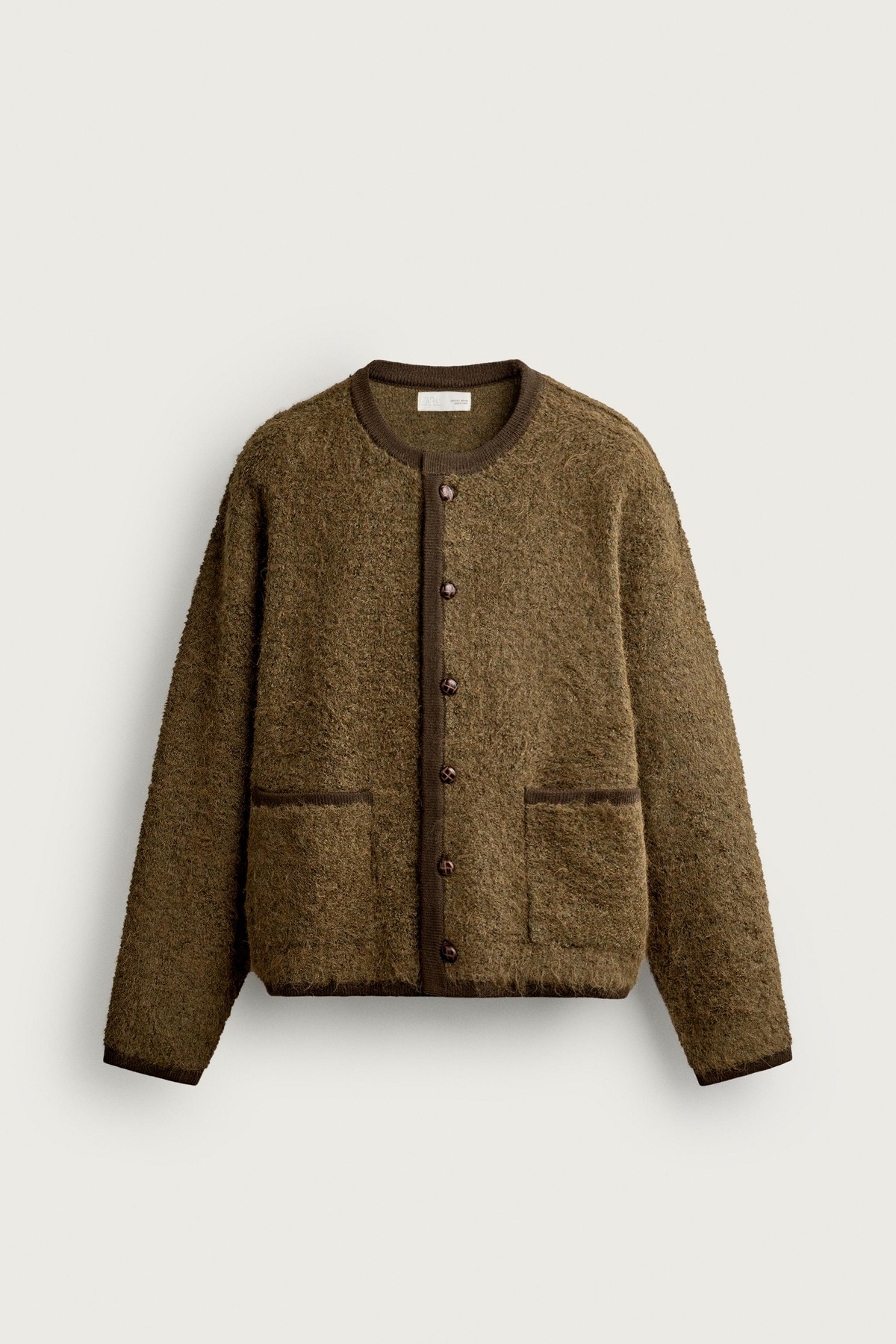 자라 텍스처 부클레 라운드넥 카디건 3920/608/515 OLIVE GREEN