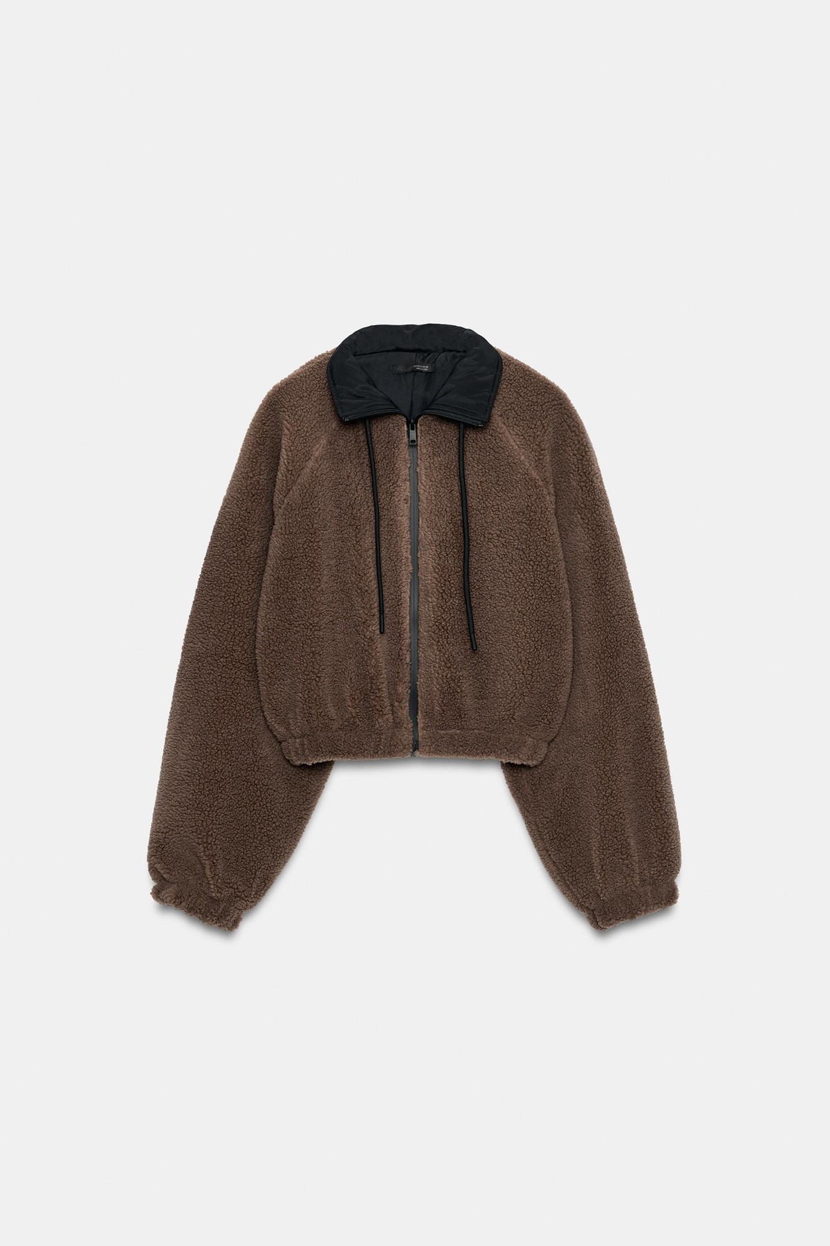 자라 크롭 페이크 시어링 집업 자켓 5063/852/099 BLACK / BROWN