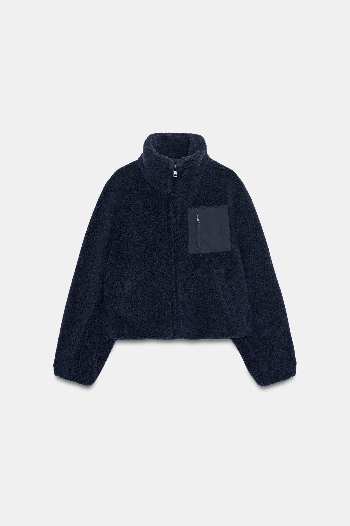 자라 시어링 하이넥 포켓 집업 자켓 6318/354/401 NAVY BLUE