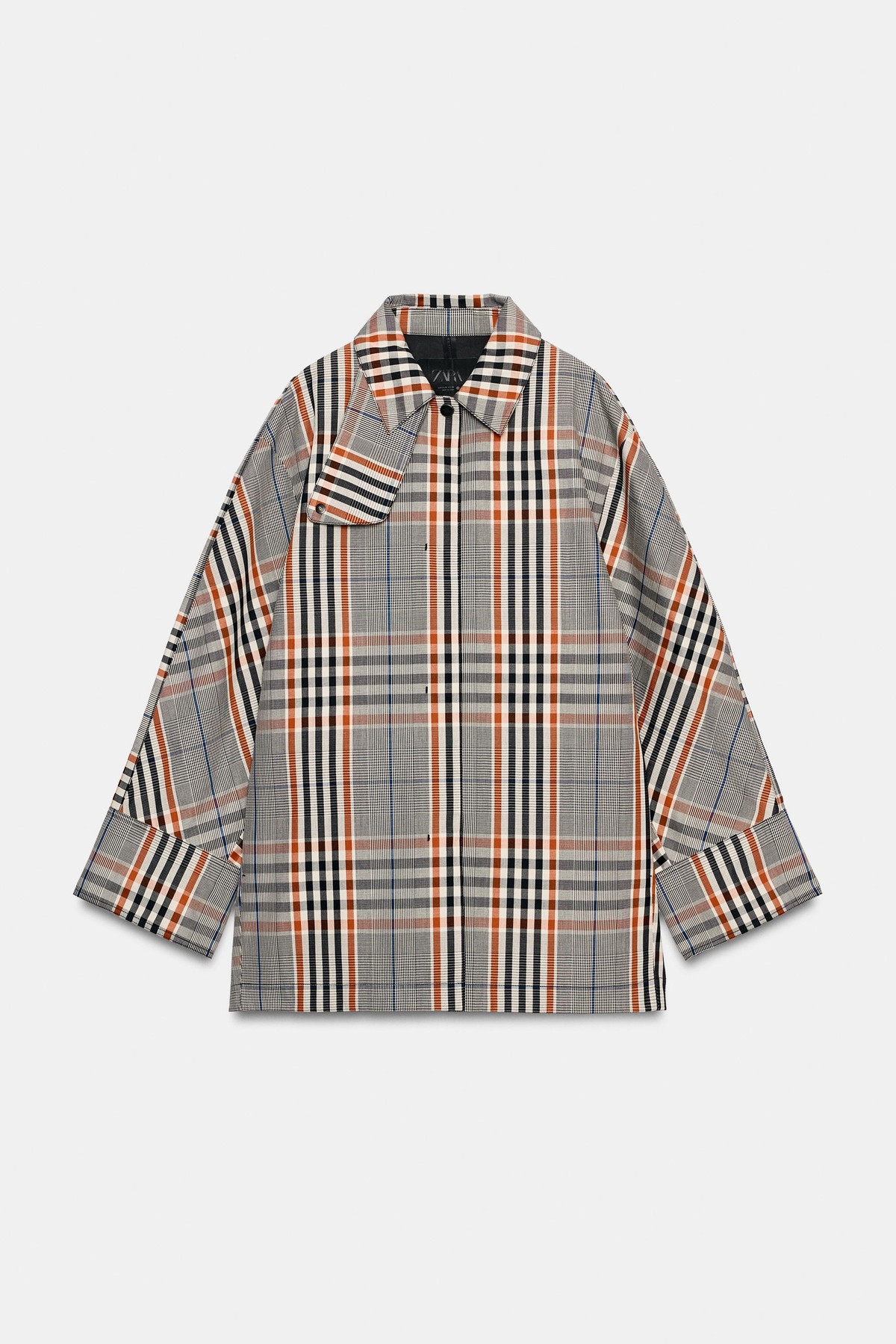 자라 오버핏 체크 숏 트렌치 코트 3811/252/056 BLACK/ORANGE