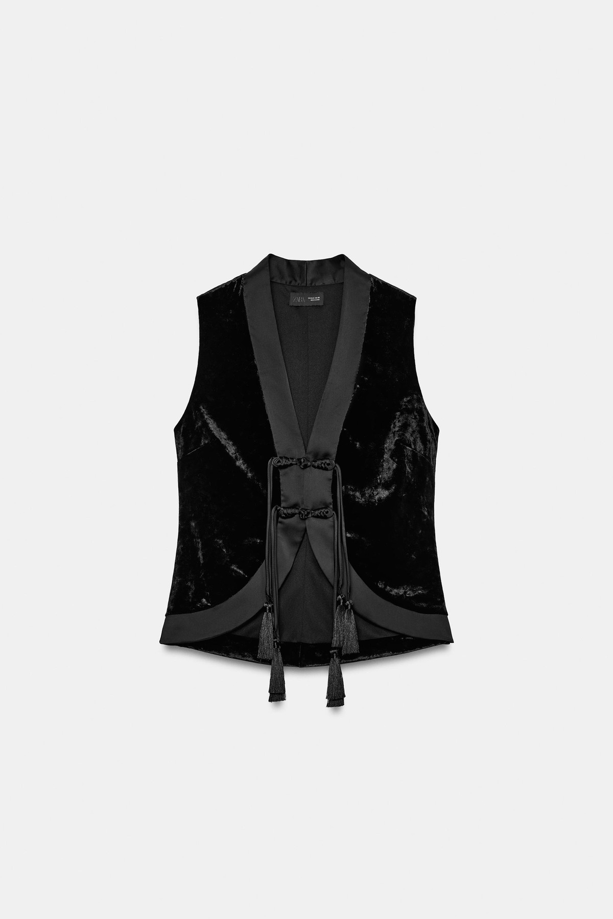 자라 새틴 벨벳 토글 브이넥 베스트 2855/641/800 BLACK