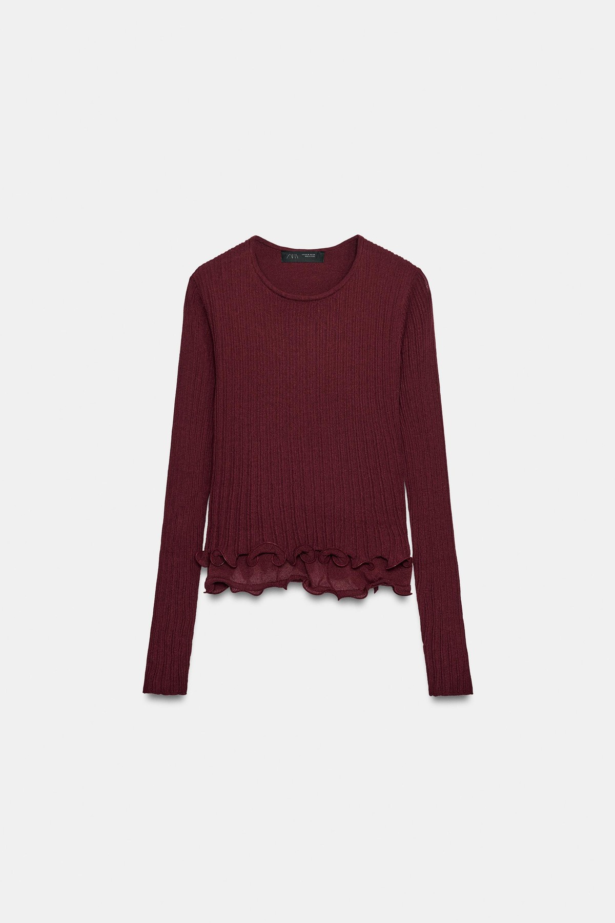 자라 러플 라운드넥 니트 스웨터 2488/115/681 BURGUNDY