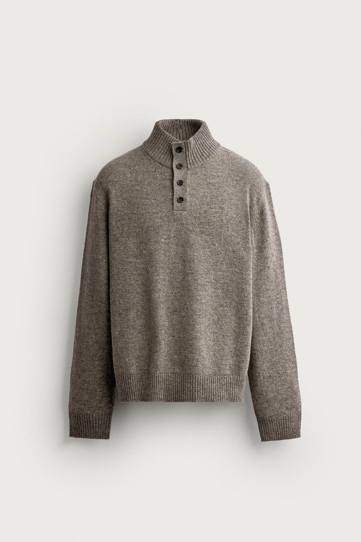 자라 울 100% 버튼 하이넥 니트 스웨터 4938/306/102 GREY / TAN