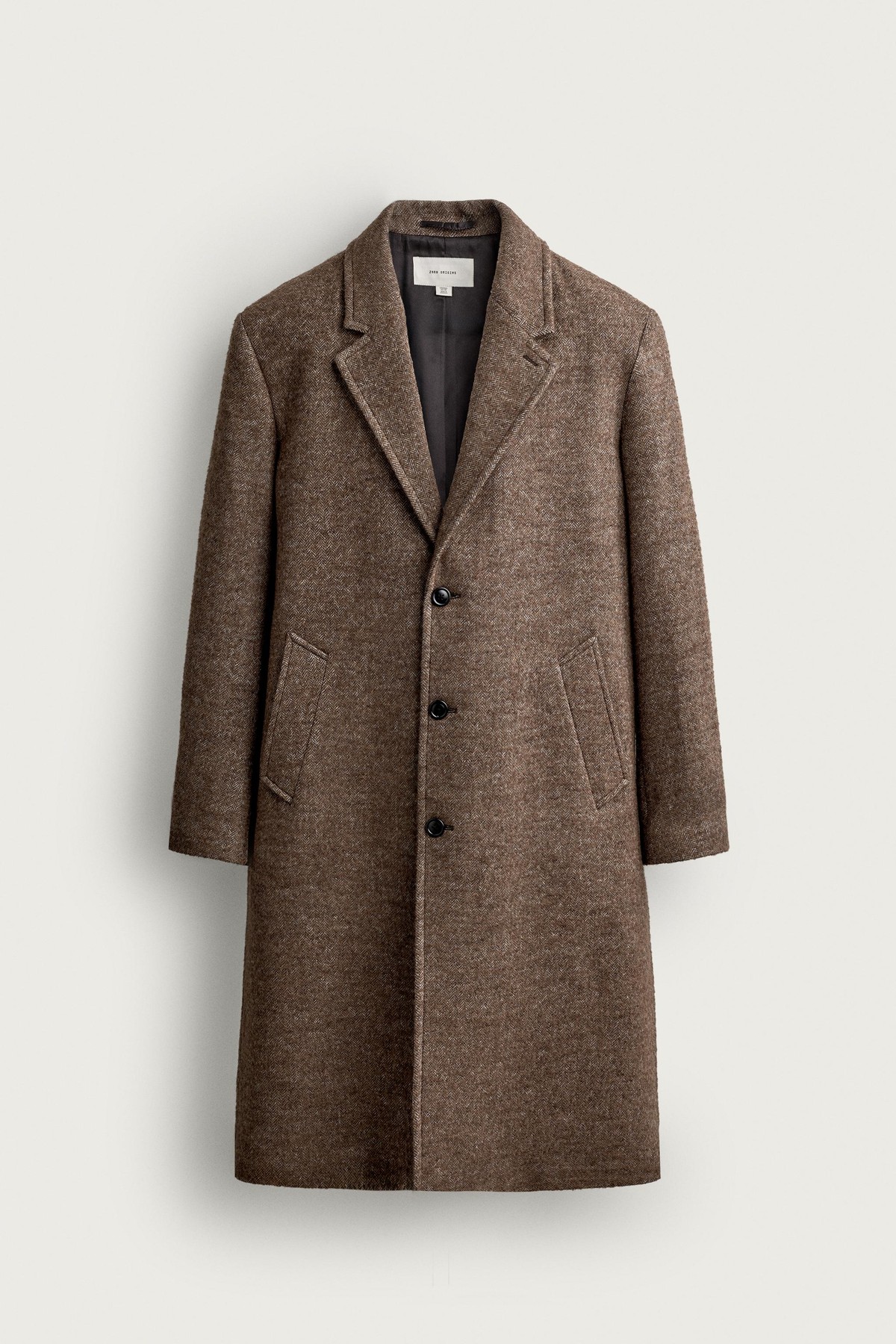자라 헤링본 울 블렌드 싱글 롱 코트 1520/722/730 LIGHT BROWN