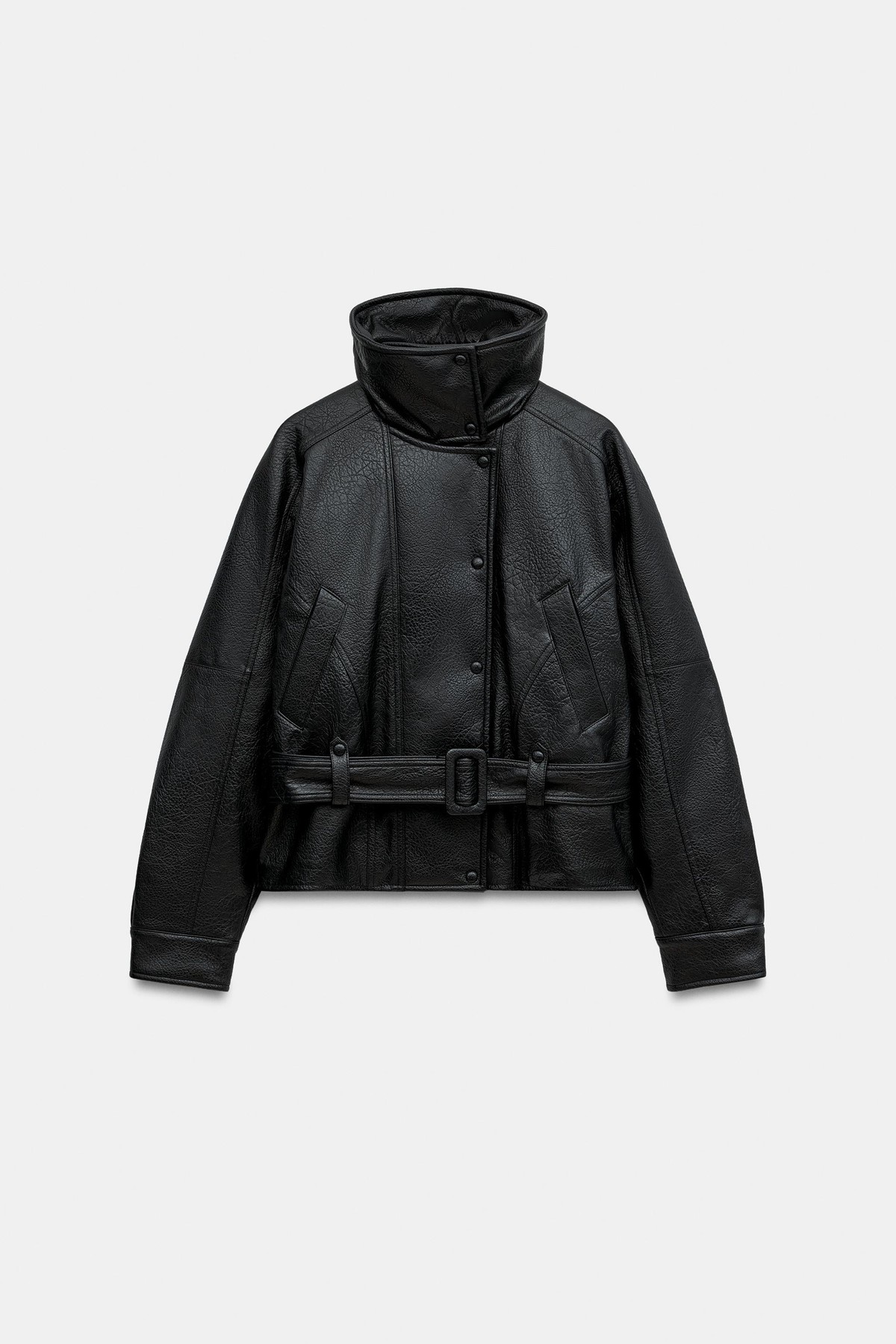 자라 레더 이펙트 하이넥 벨트 자켓 8490/710/800 BLACK