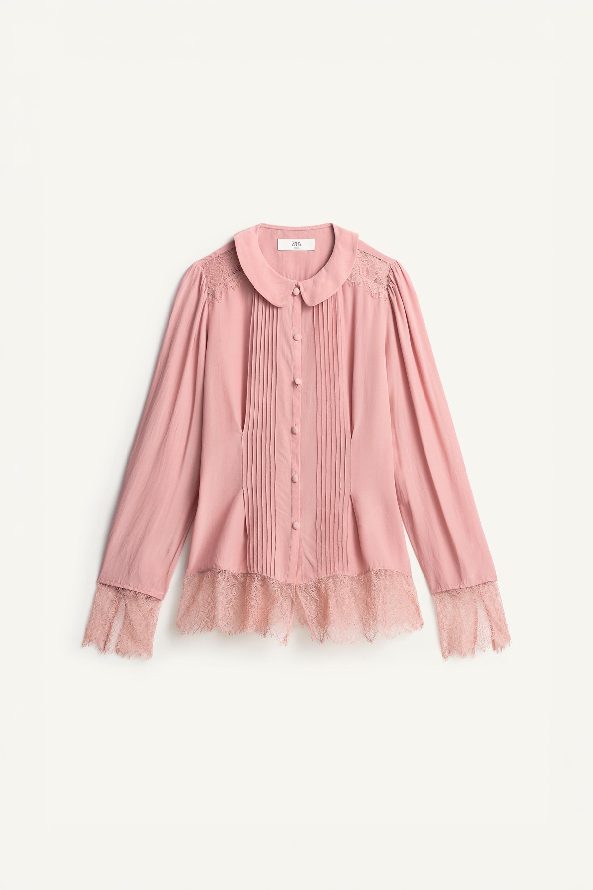 자라 한정판 플리츠 레이스 긴팔 셔츠 3085/905/622 PALE PINK