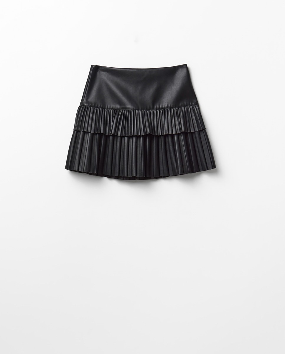 스페라 인조가죽 플리츠 미니 스커트 58415102662 NEGRO