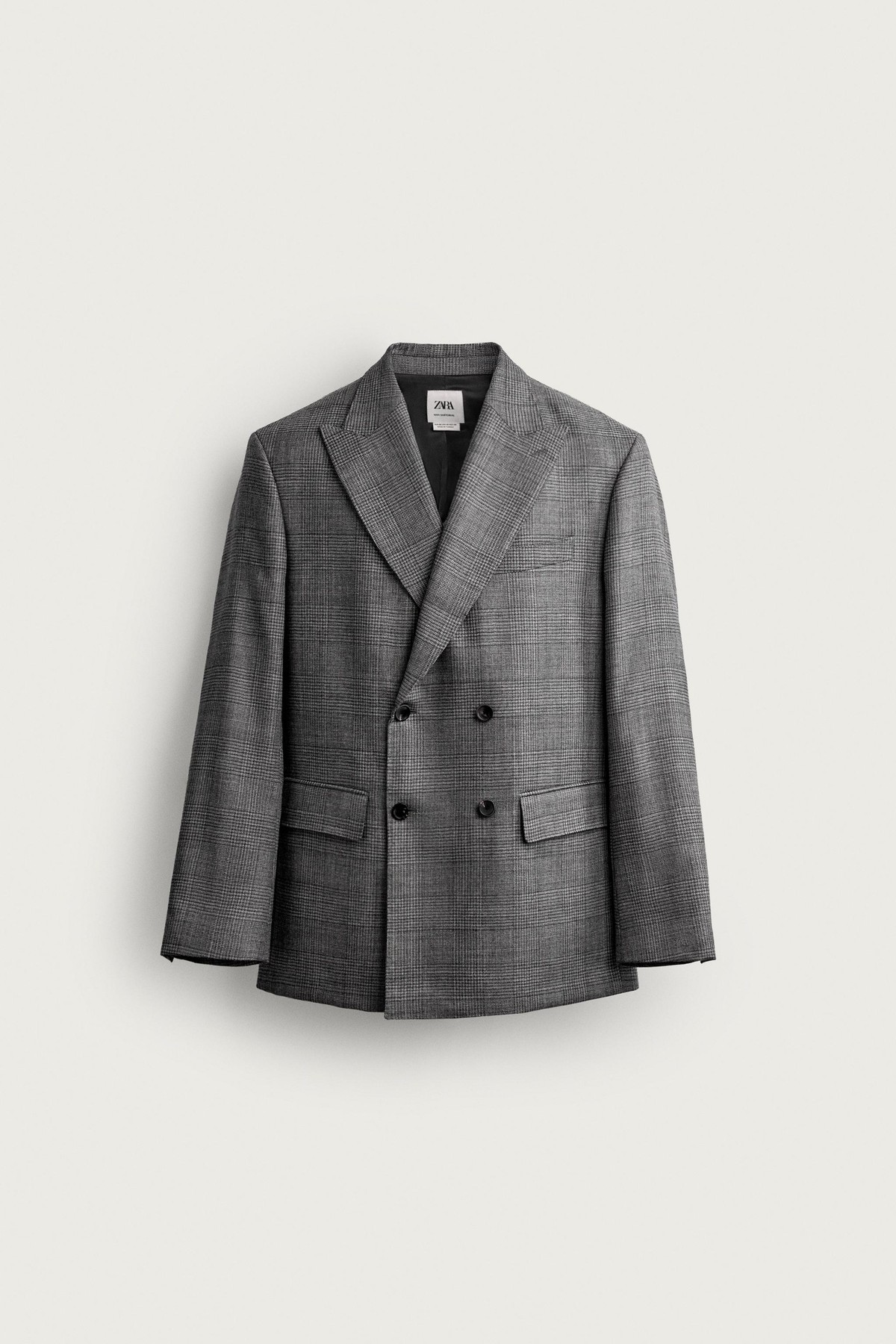 자라 울 100% 체크 더블 블레이저 1564/001/809 MID-GREY