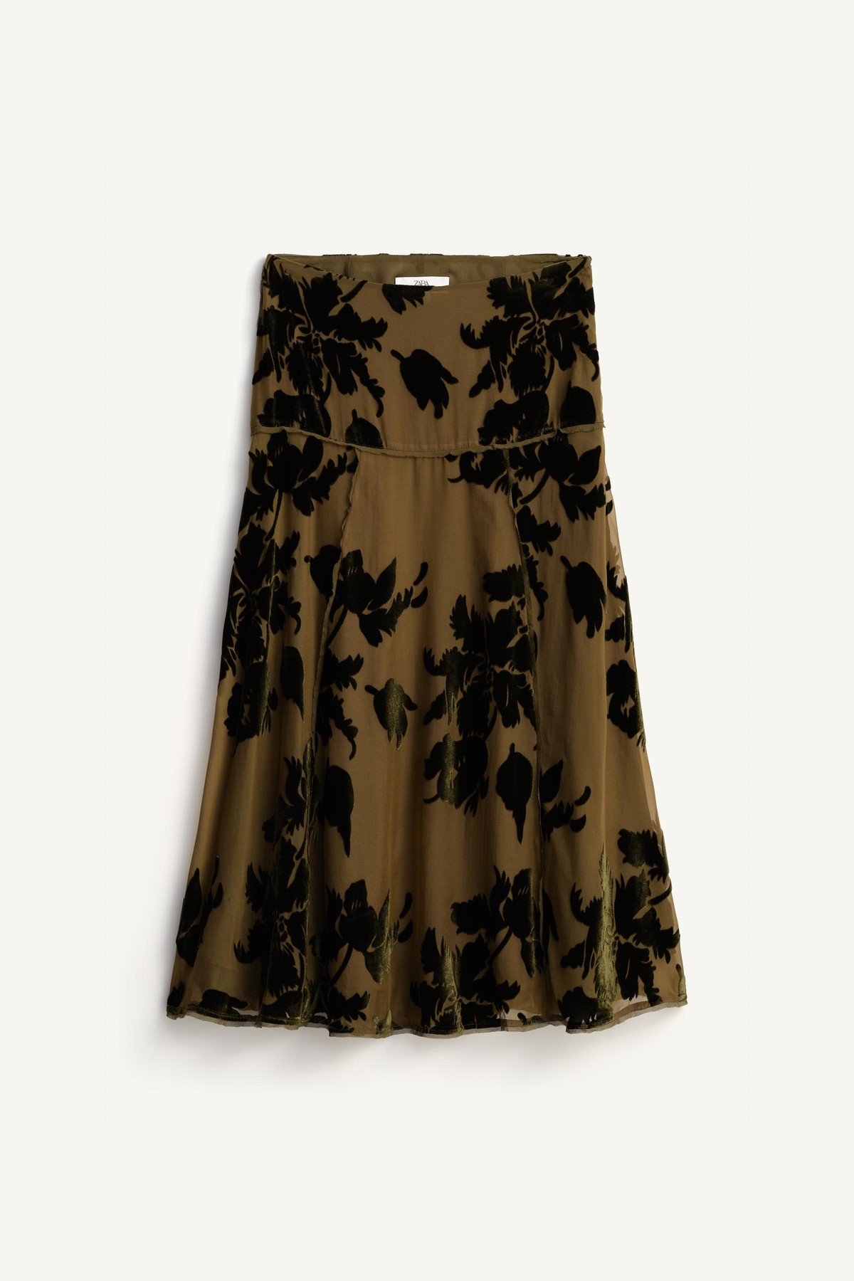 자라 한정판 데보레 플로럴 롱 스커트 4344/905/528 DARK OLIVE