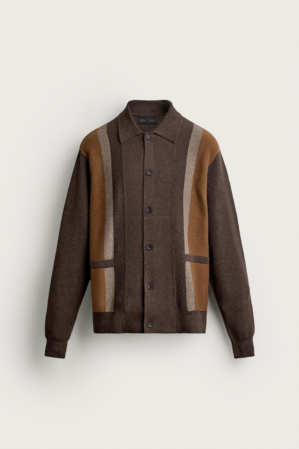 자라 컬러블록 캐시미어 혼방 가디건 2893/381/700 BROWN
