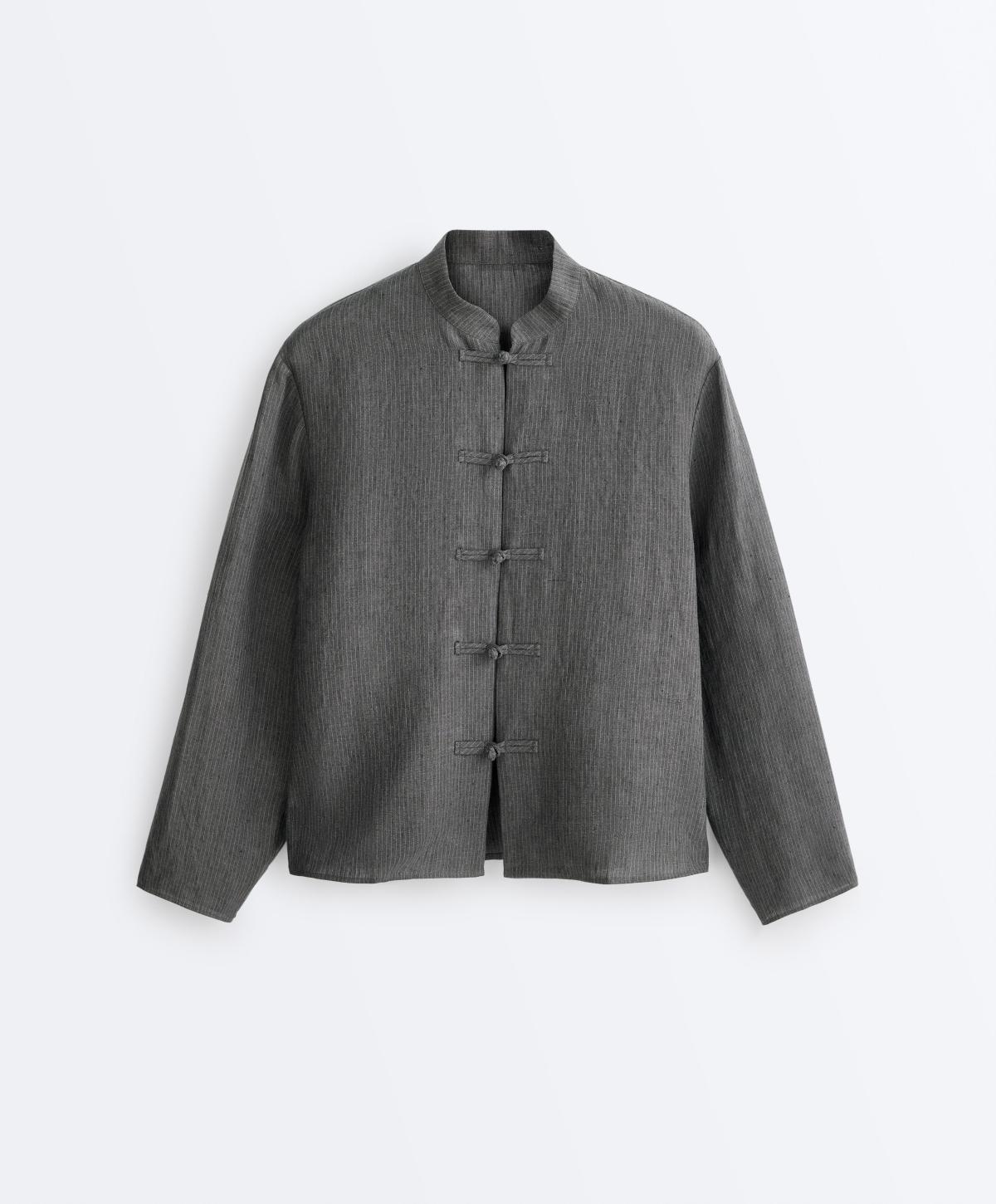 오이쇼 스트라이프 100% 린넨 긴팔 셔츠 5185/115/898 DARK ANTHRACITE