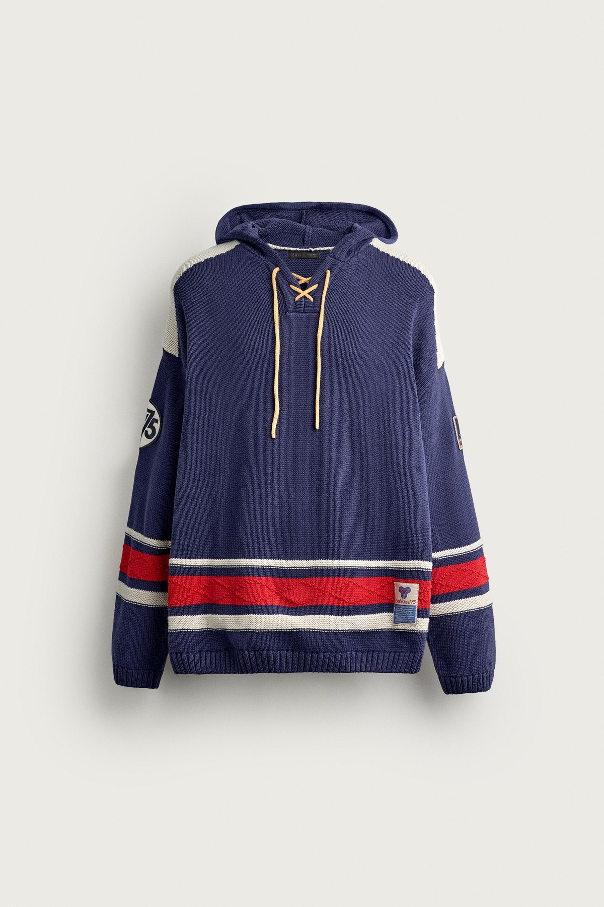자라 릴렉스핏 자카드 하키 니트 후디 5755/364/430 INK BLUE