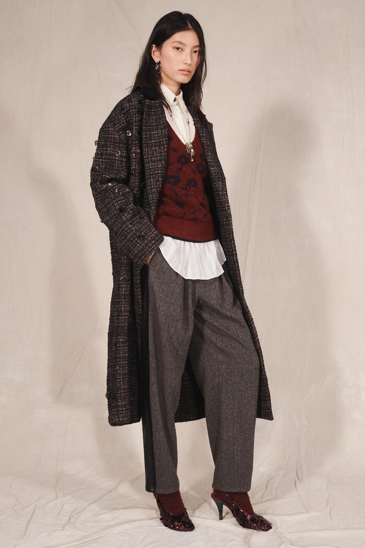 자라 한정판  비즈 울 혼방 롱 코트 2903/900/700 BROWN