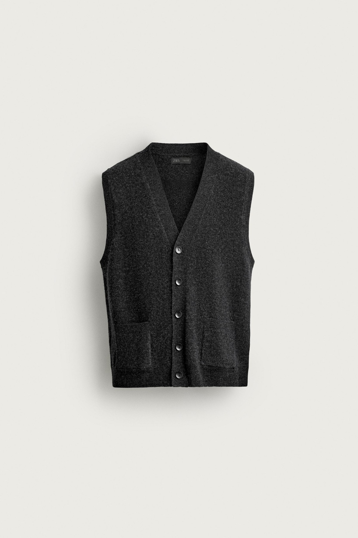 자라 울 100% V넥 버튼 니트 베스트 2893/357/922 DARK GREY