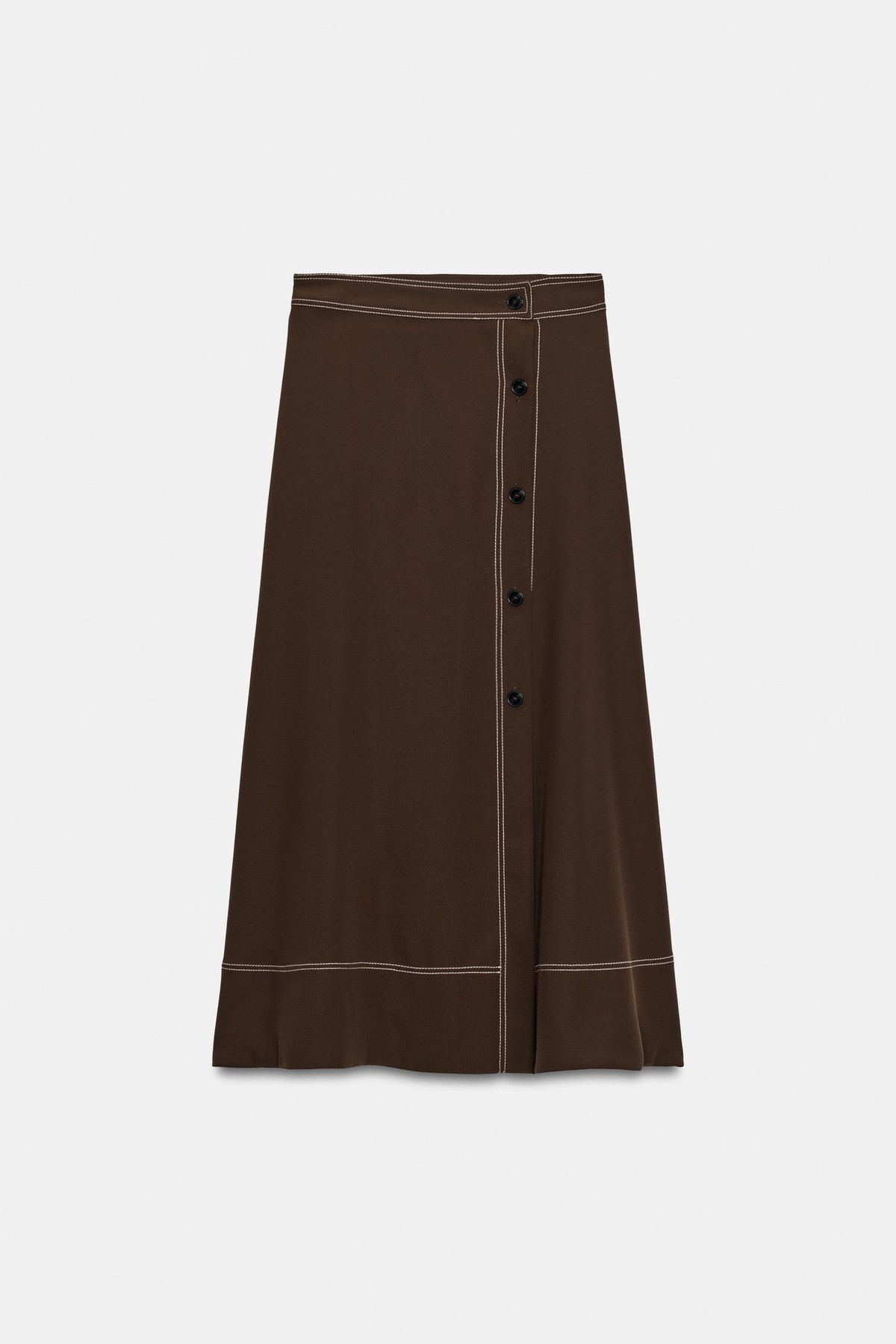 자라 스티치 A라인 롱 스커트 8421/331/700 BROWN