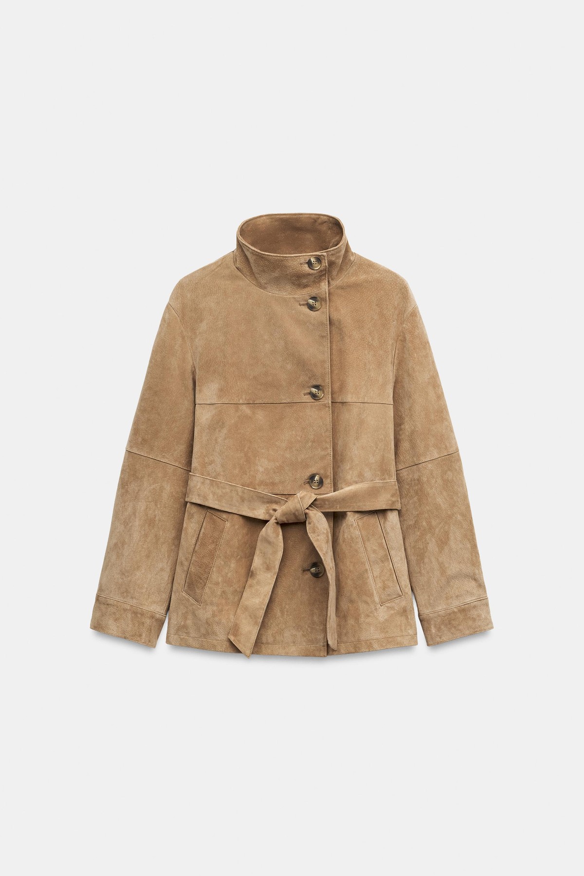자라 하이넥 벨트 레더 자켓 5854/232/756 MID-CAMEL