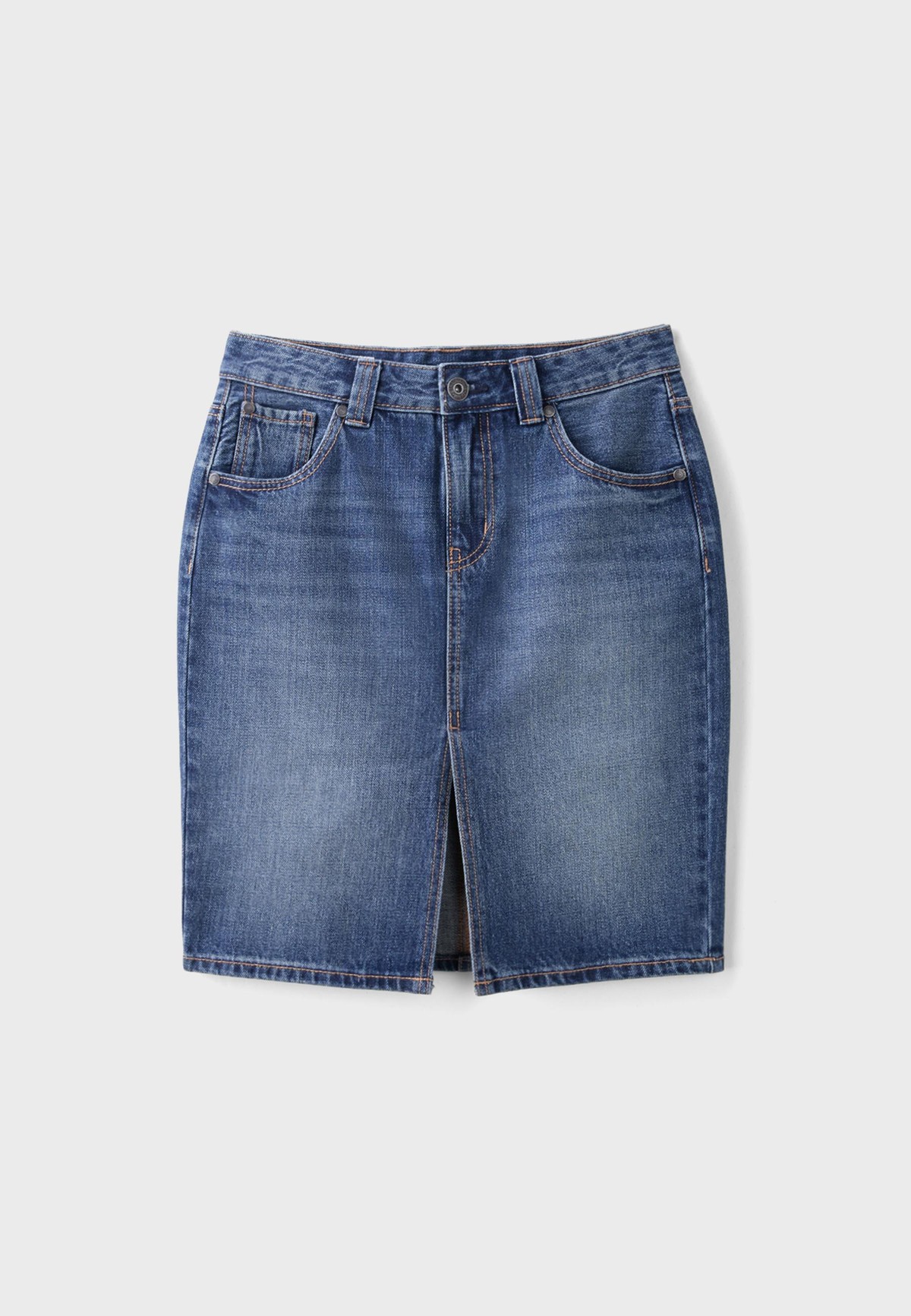 스트라디바리우스 데님 슬릿 미디 스커트 4654/217/715 BLUE OVERDYE