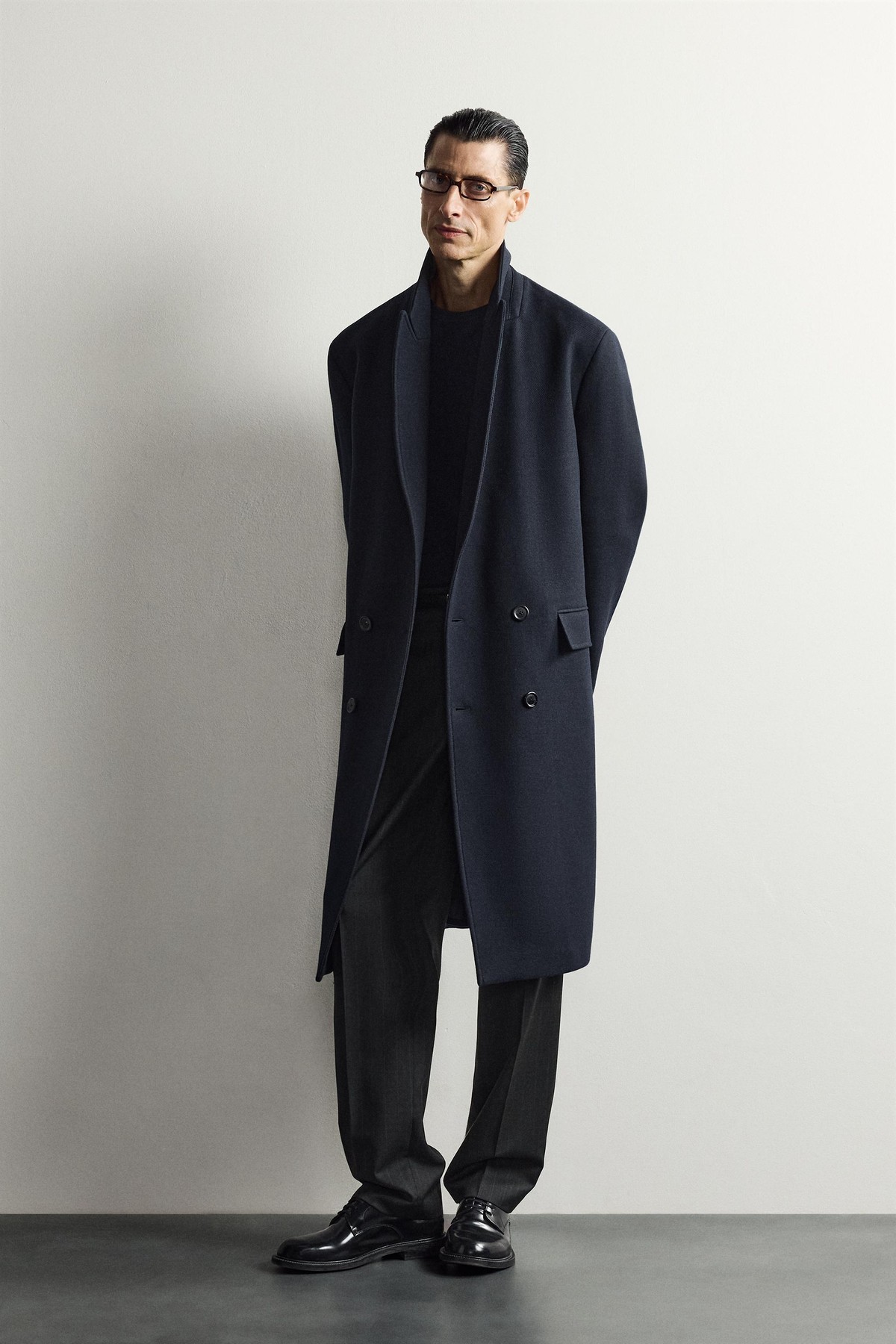 자라 울 블렌드 더블 롱 코트 6446/765/422 DARK NAVY
