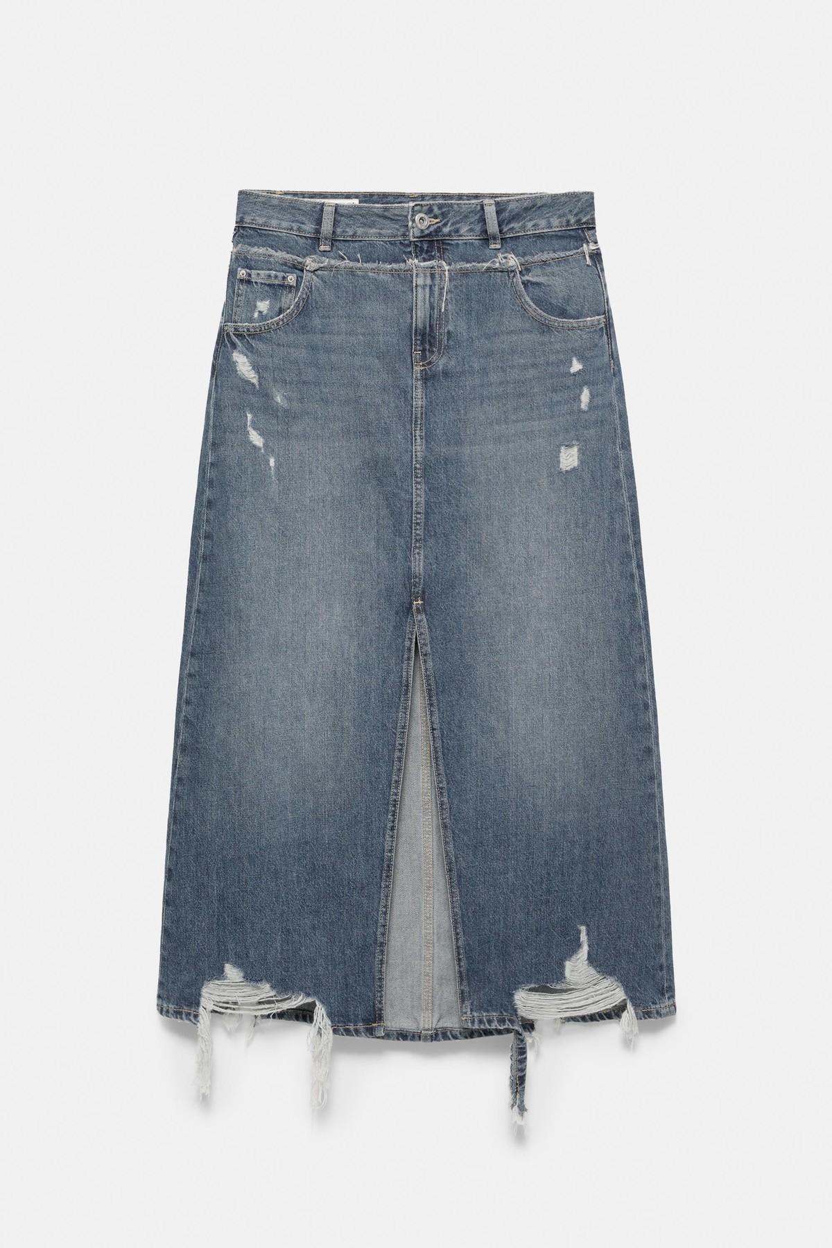 풀앤베어 디스트로이드 데님 롱 스커트 7385/321 MEDIUM BLUE