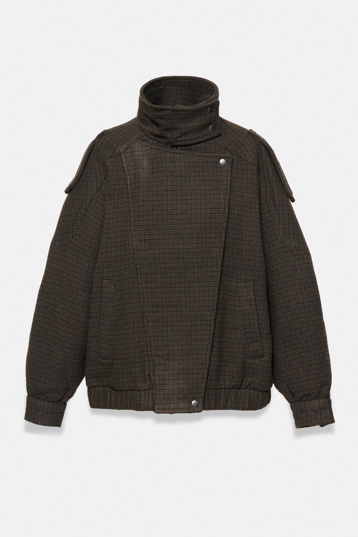 풀앤베어 박시핏 체크 펠트 바이커 자켓 7720/362 BROWN