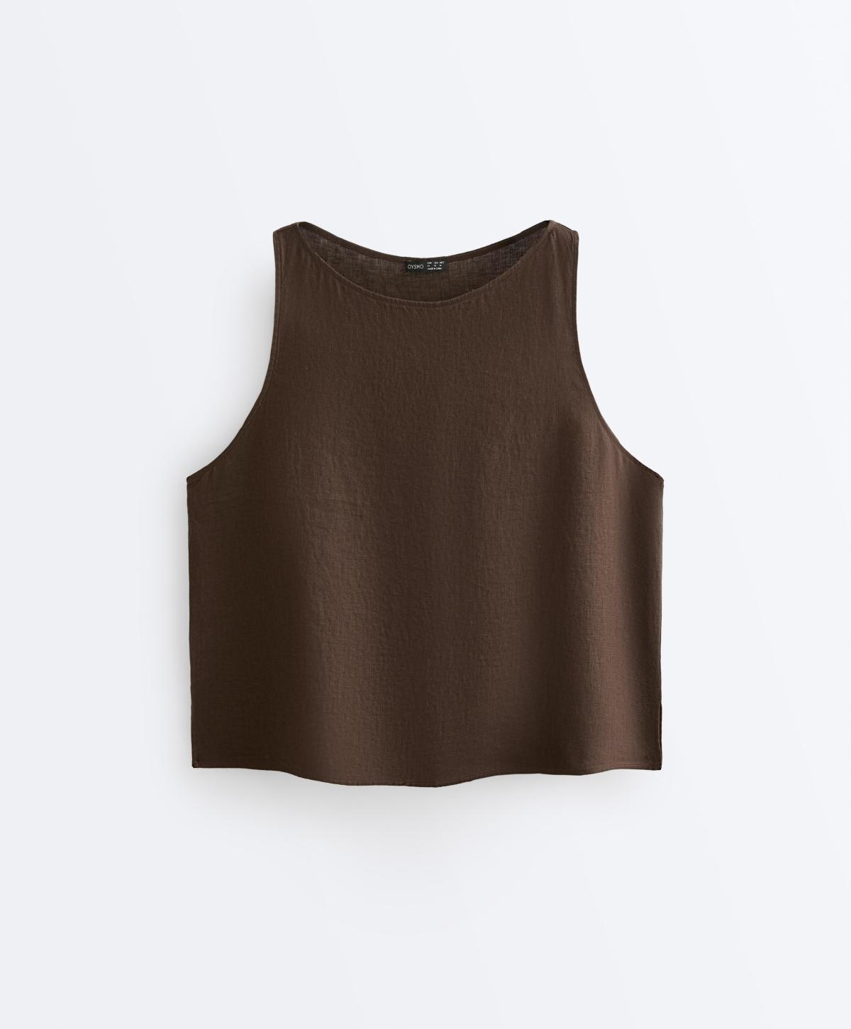 오이쇼 프리미엄 린넨 민소매 탑 5407/106/716 DARK BROWN