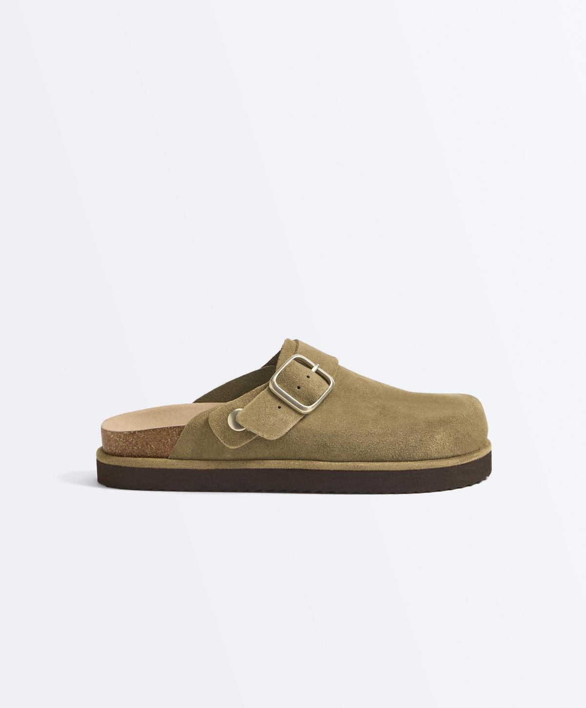 오이쇼 버클 스플릿 레더 뮬 슬리퍼 1251/880/032 KHAKI