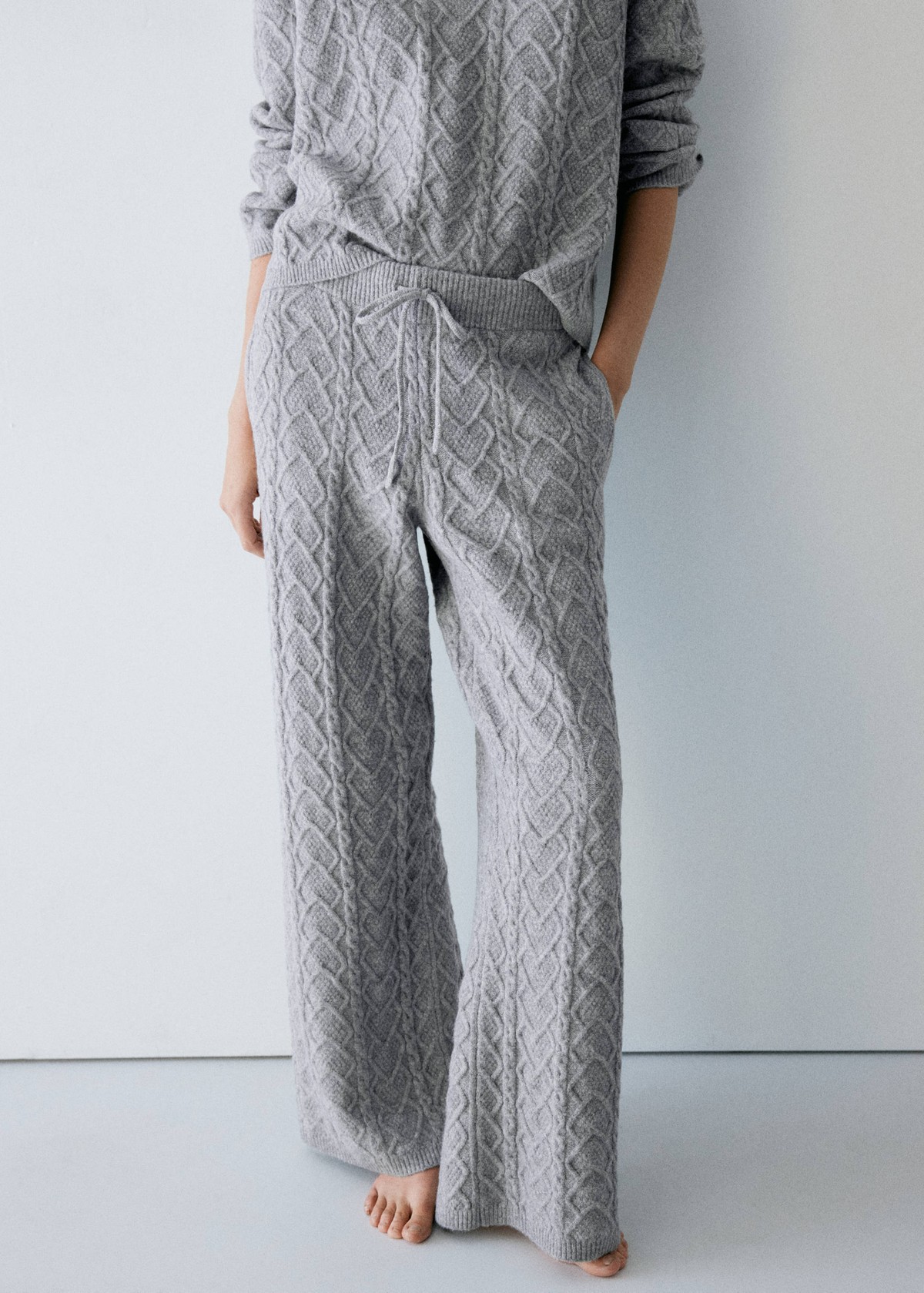 망고 브레이드 니트 홈웨어 팬츠 37092945_92 GRIS