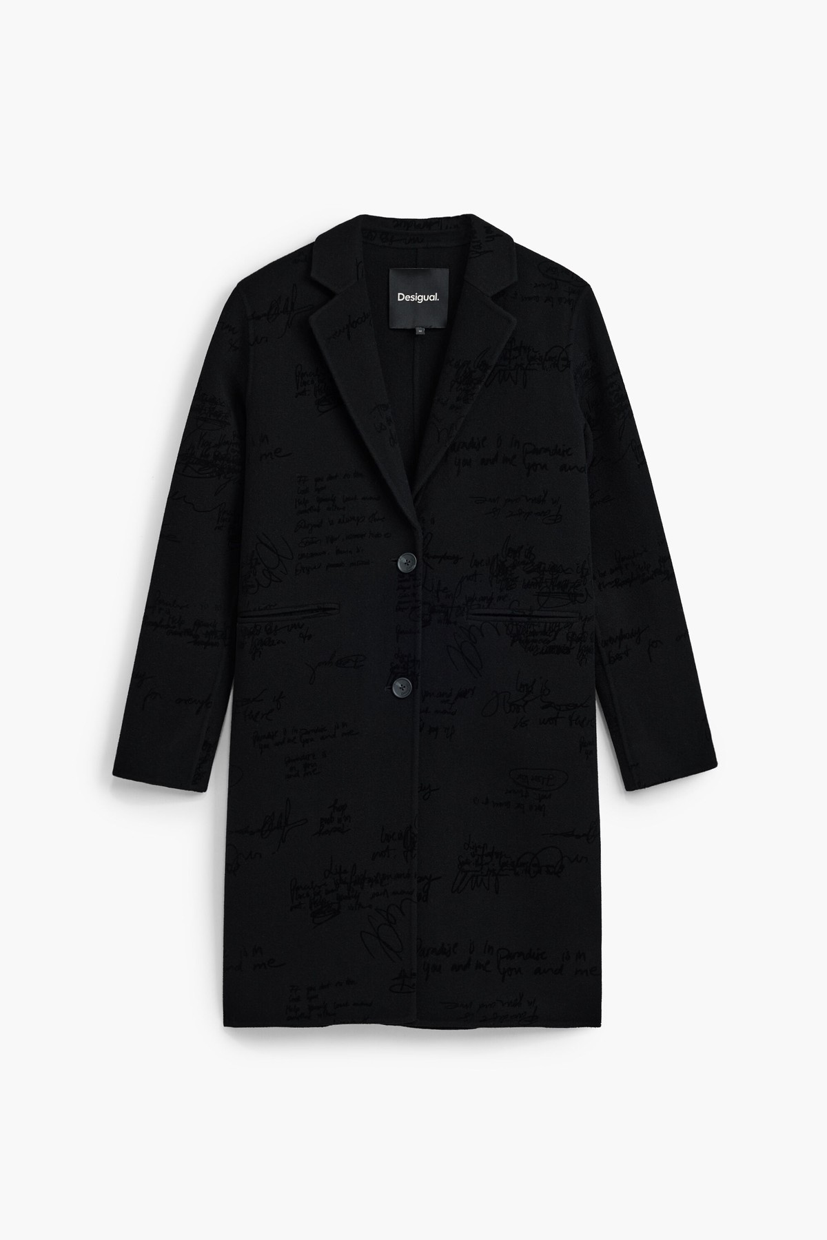 데시구알 레귤러핏 프린트 울 롱 코트 27SWEWX62000 BLACK, BLACK