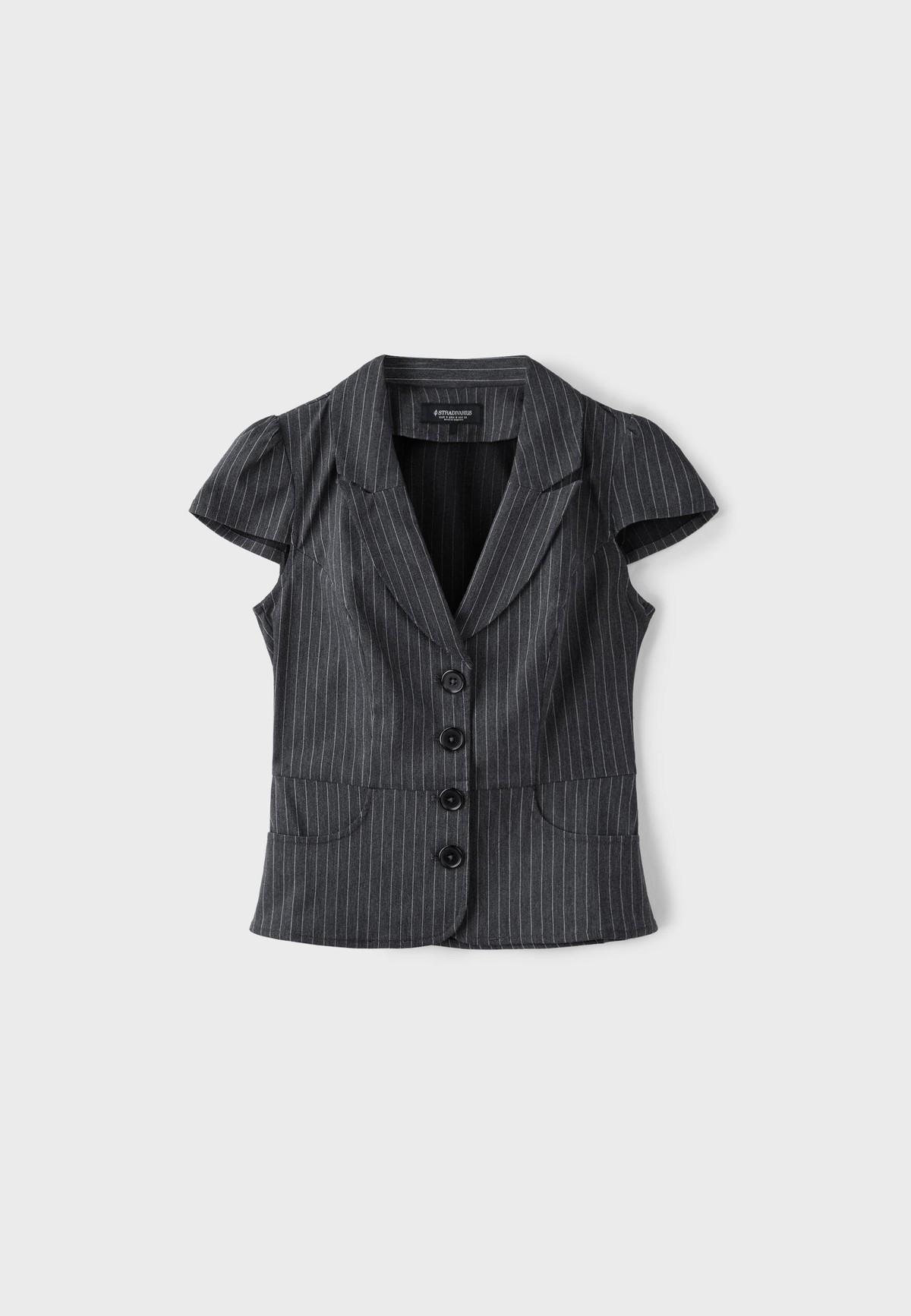스트라디바리우스 스트라이프 슬림핏 반팔 셔츠 6094/176/250 CHARCOAL GREY