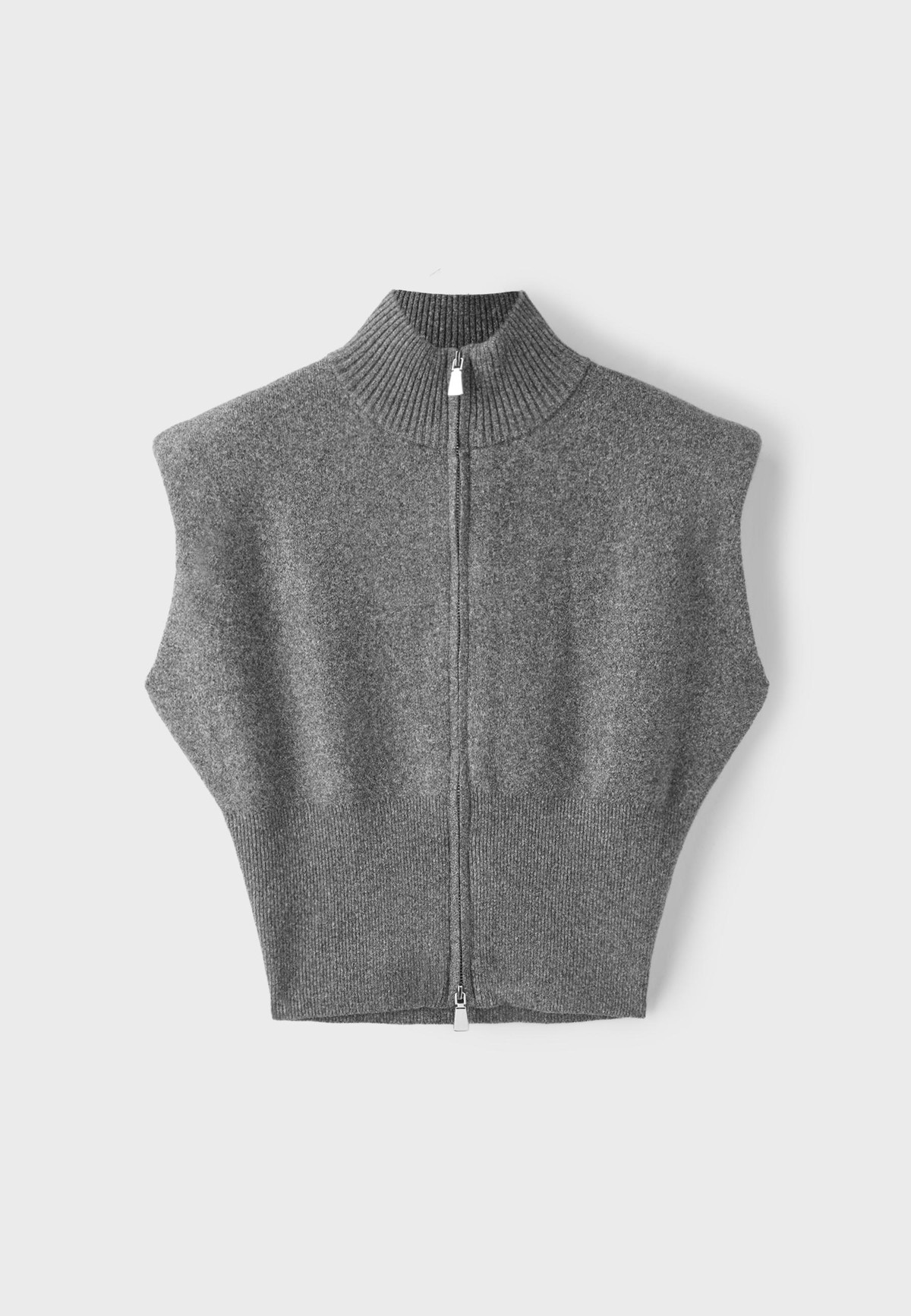 스트라디바리우스 크롭 하이넥 집업 니트 베스트 5112/431/250 CHARCOAL GREY