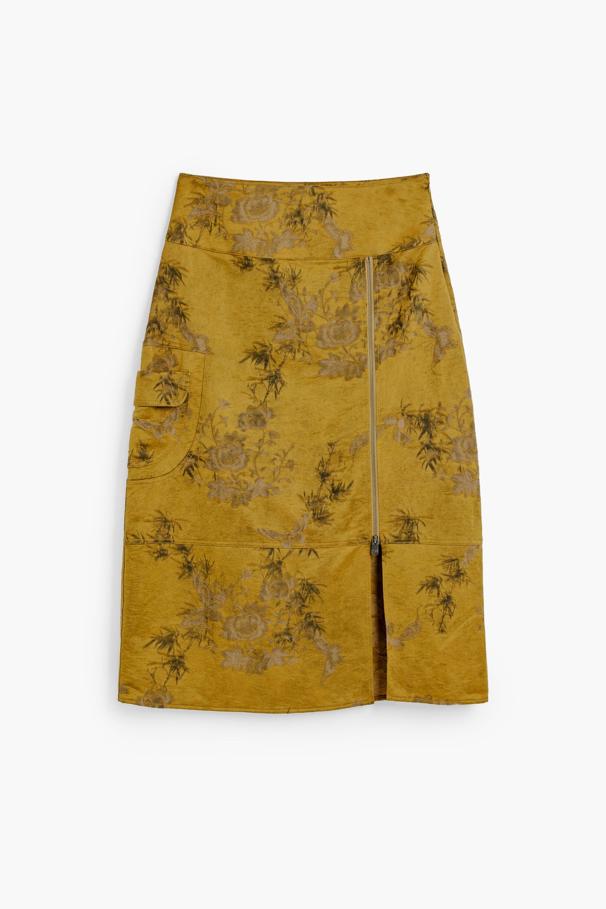 데시구알 플로럴 프린트 지퍼 롱 스커트 27SWFWX14006 OLIVE GREEN