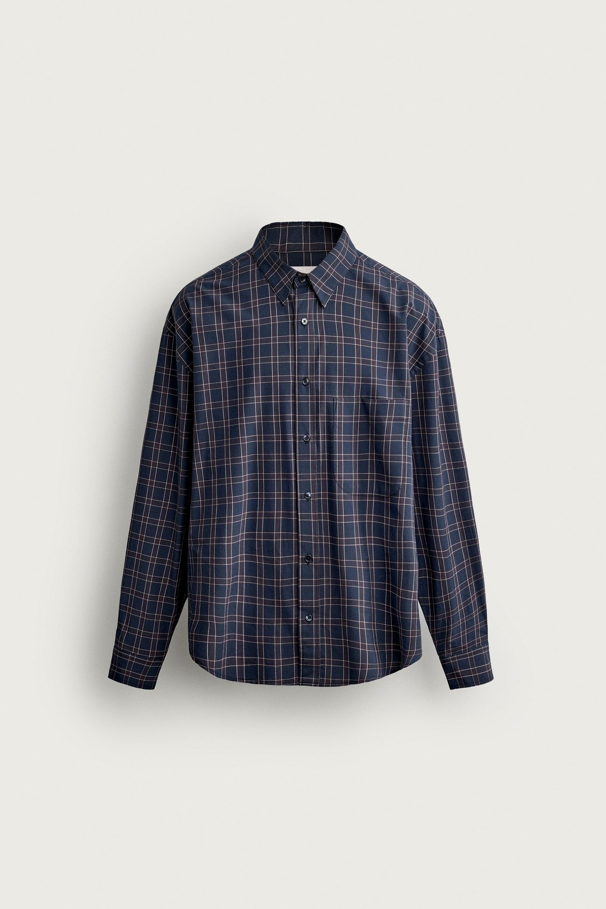 자라 체크 코튼 실크 긴팔 셔츠 3692/312/043 NAVY / WHITE