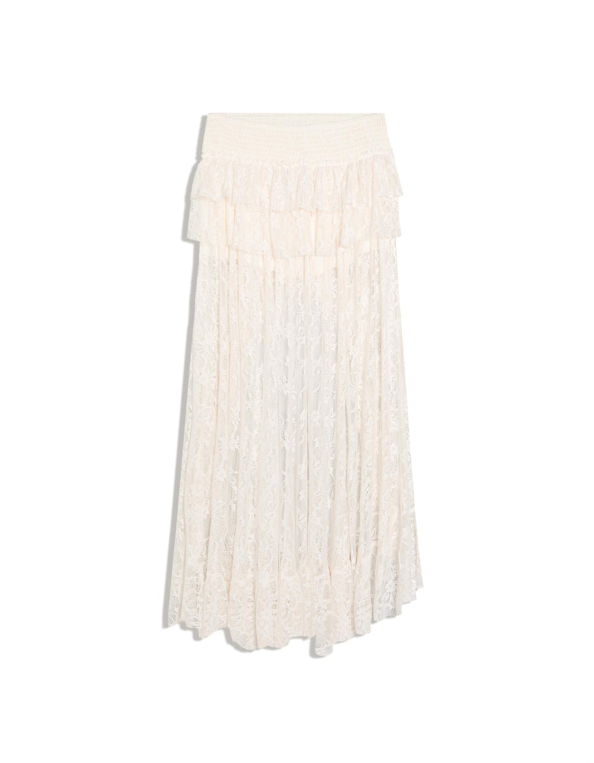 버쉬카 비대칭 레이스 러플 미디 스커트 3063/173 OFF WHITE