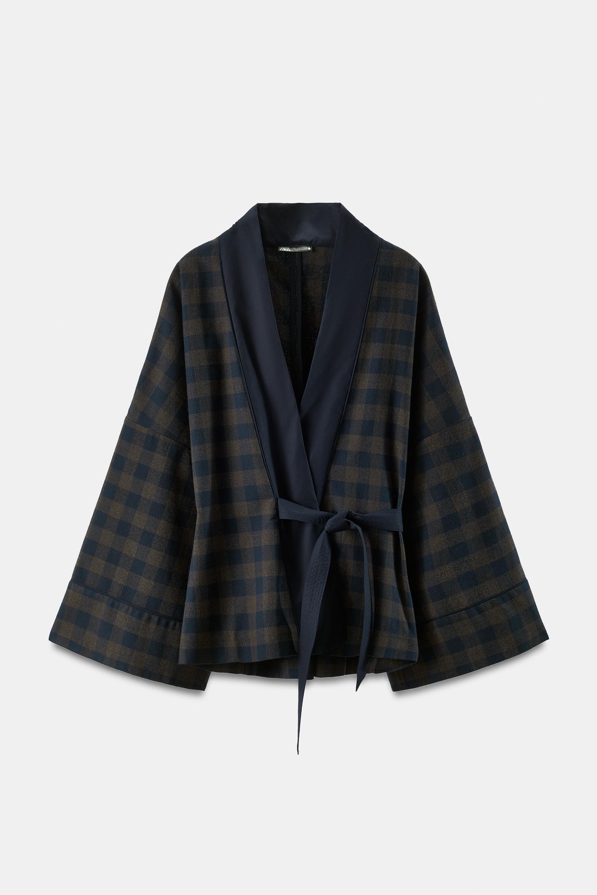 자라 체크 프린트 브이넥 랩 자켓 9096/836/401 NAVY BLUE