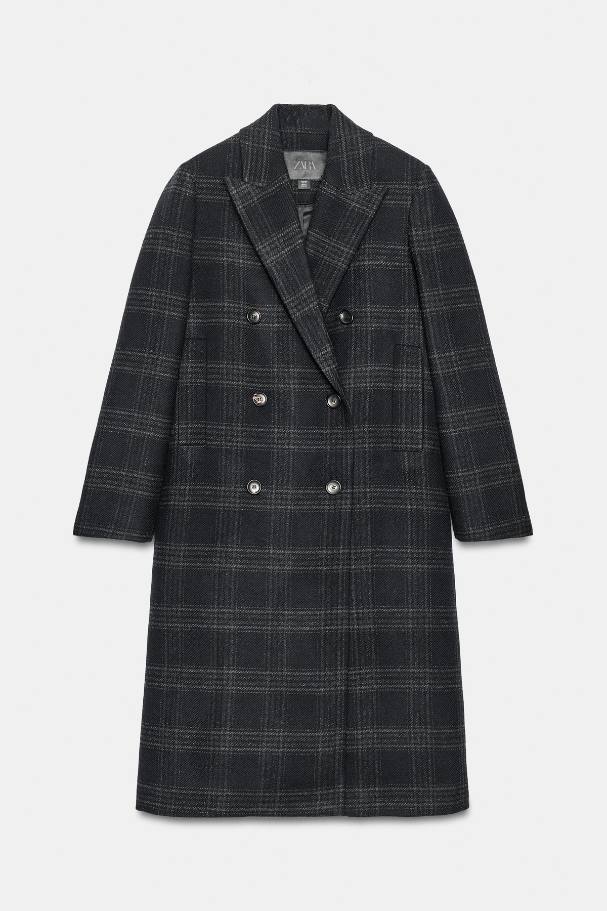 자라 체크 울 블렌드 더블 롱 코트 7313/720/407 BLUE
